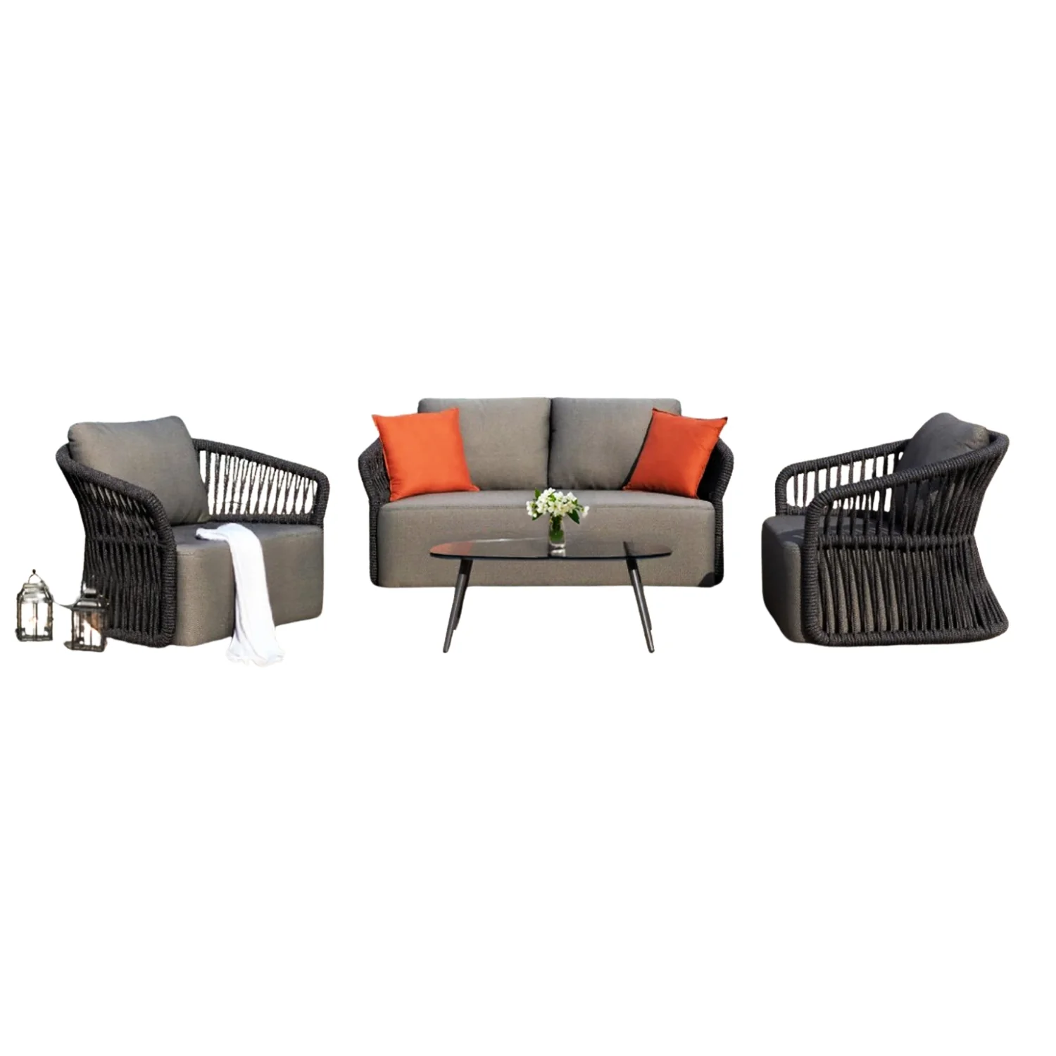 4-Piece Outdoor Braid & Rope Sofa Set (Grey) - Image 5