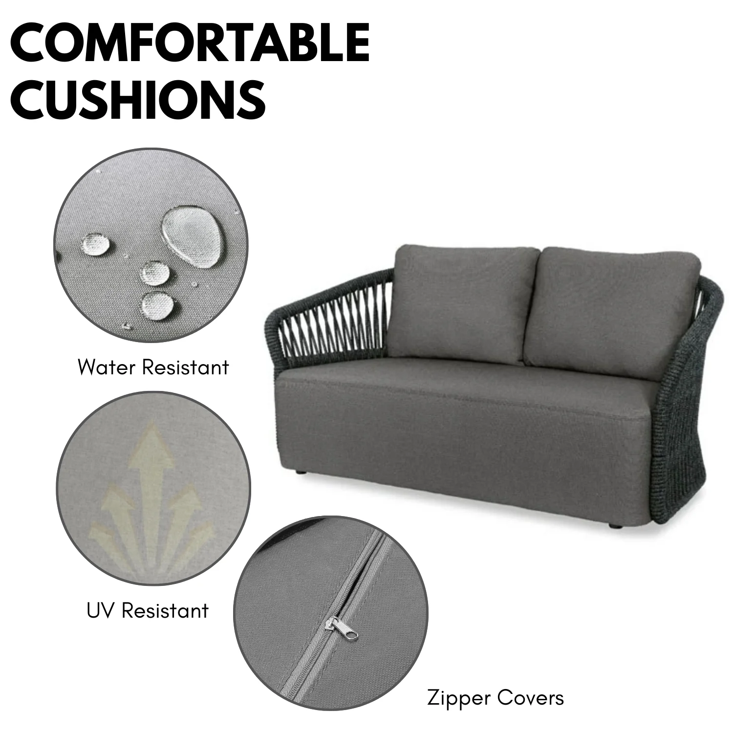 4-Piece Outdoor Braid & Rope Sofa Set (Grey) - Image 7