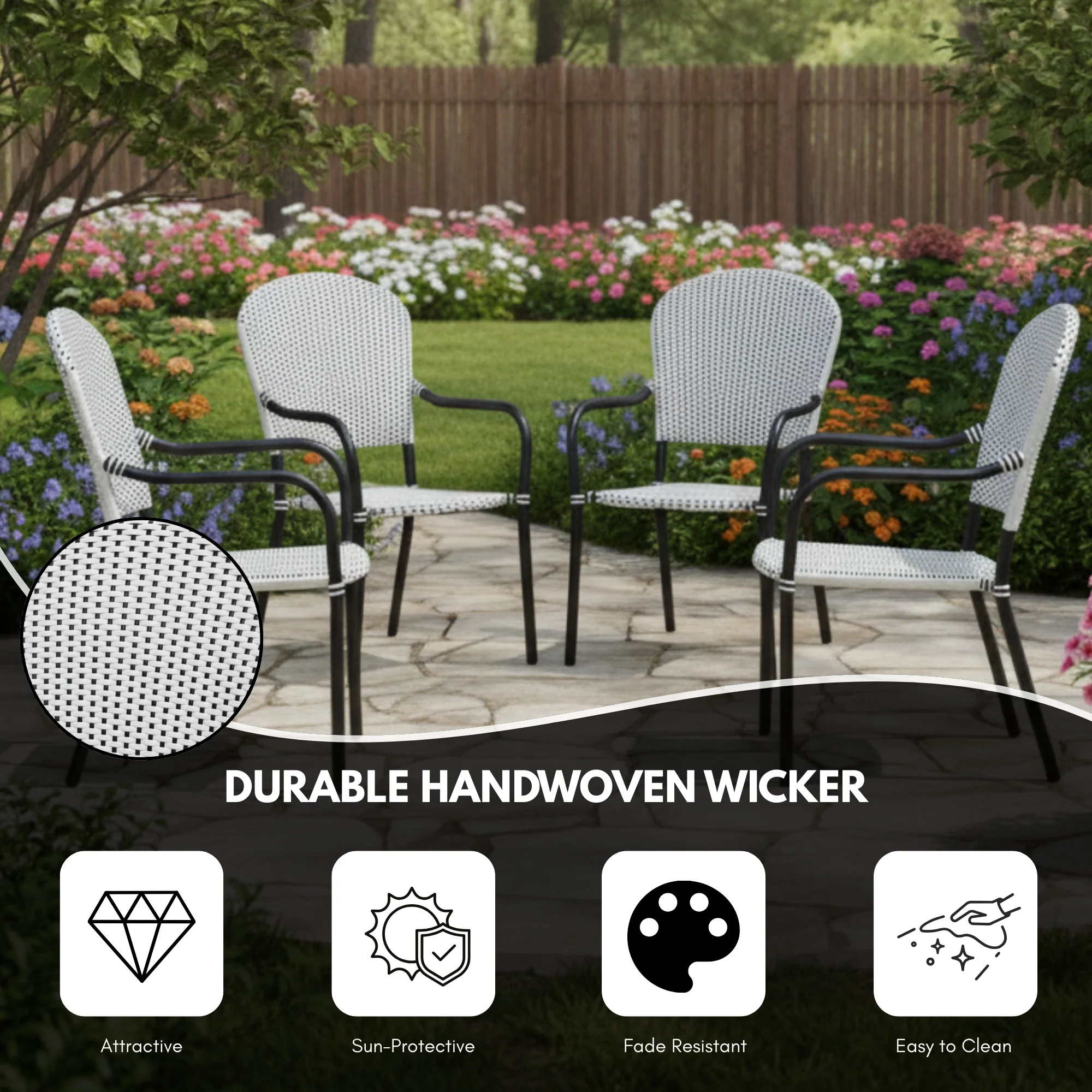 4-Piece Outdoor Rattan Wicker Patio Chairs - Image 6