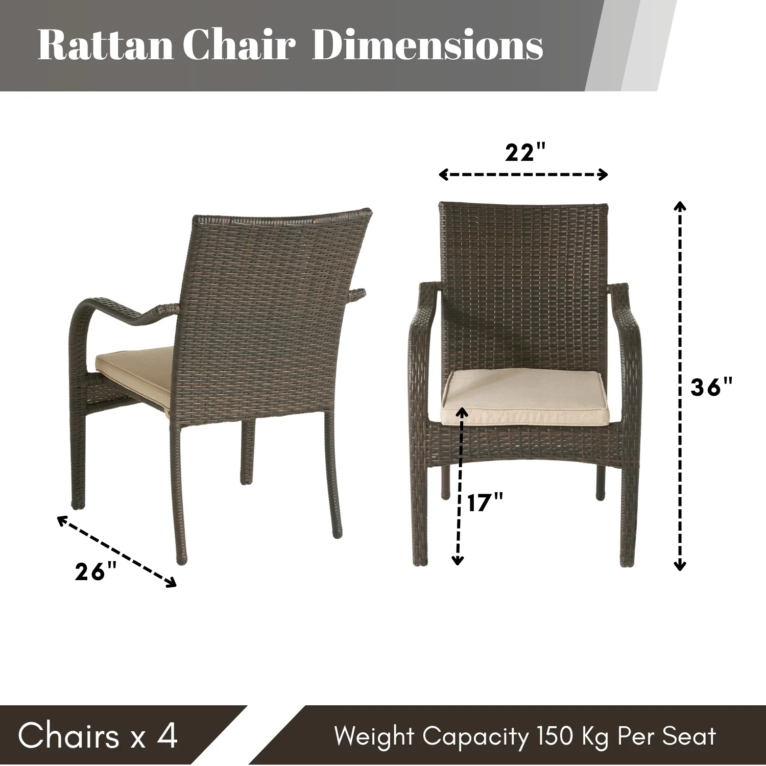 4-Piece Outdoor Rattan Wicker Patio Dining Chairs - Image 2