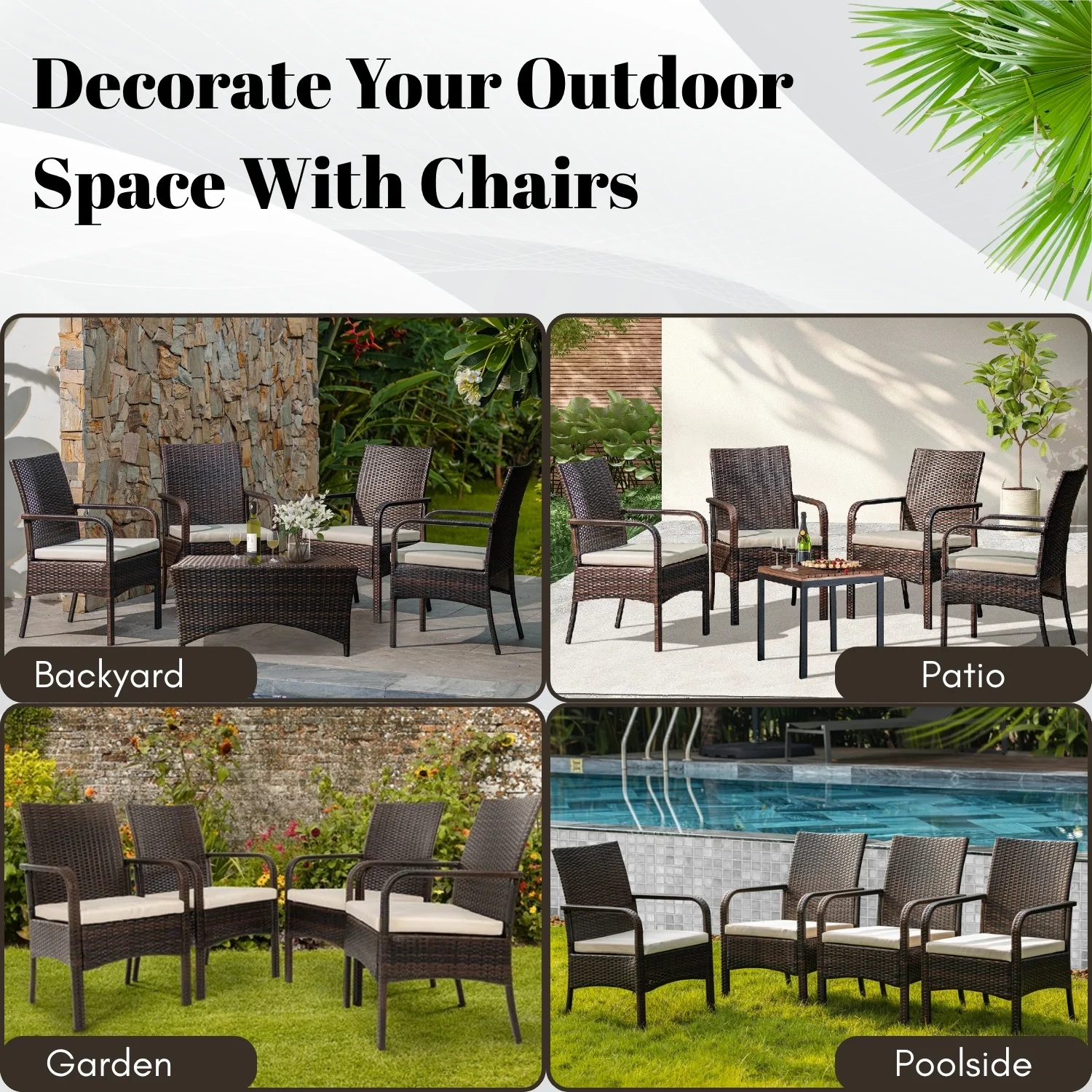 4-Piece Outdoor Rattan Wicker Patio Dining Chairs - Image 6