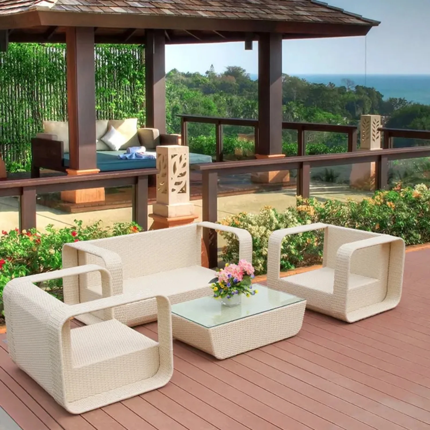 4-Piece Outdoor Rattan Wicker Patio Sofa Set - Image 12