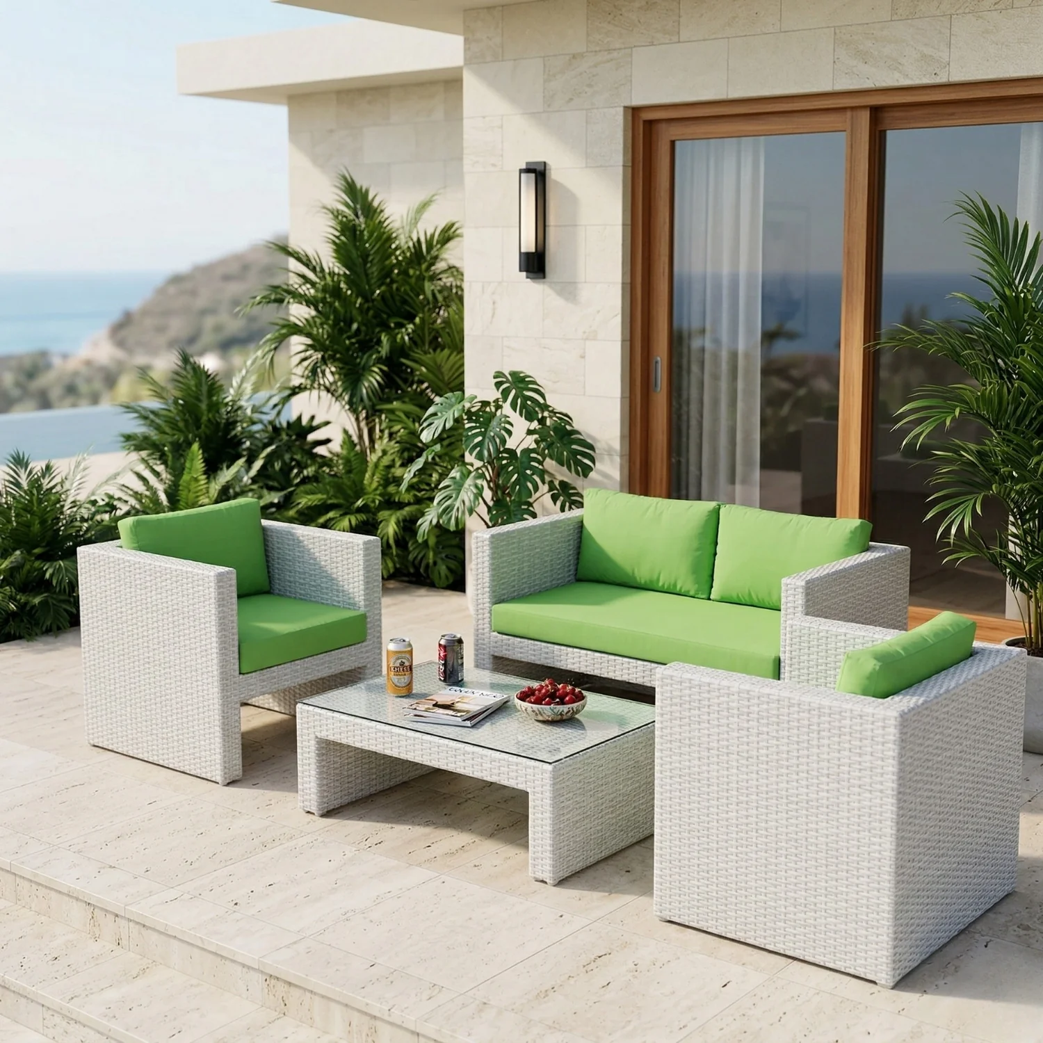 4-Piece Outdoor Rattan Wicker Patio Sofa Set