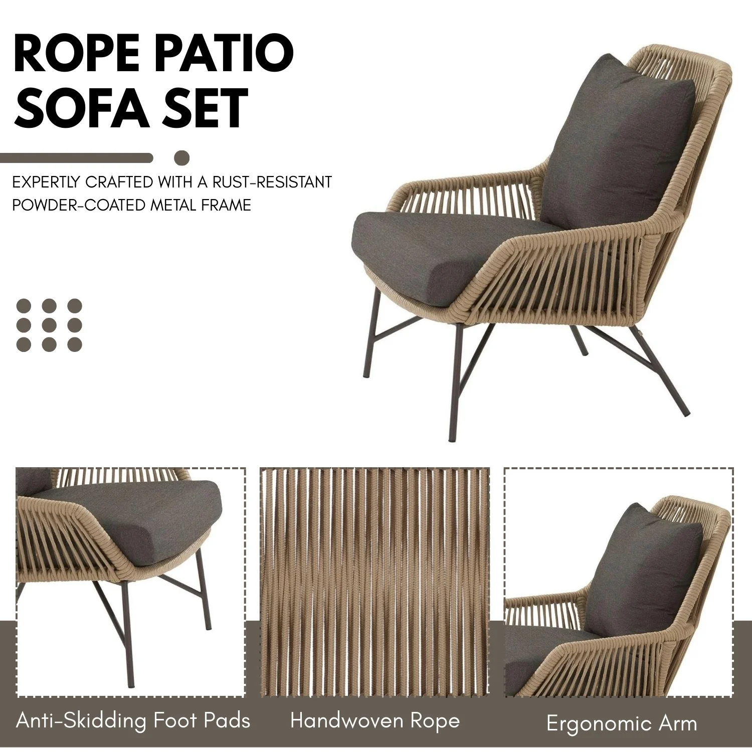 4-Piece Outdoor Rope Patio Conversation Loveseat Furniture - Image 5