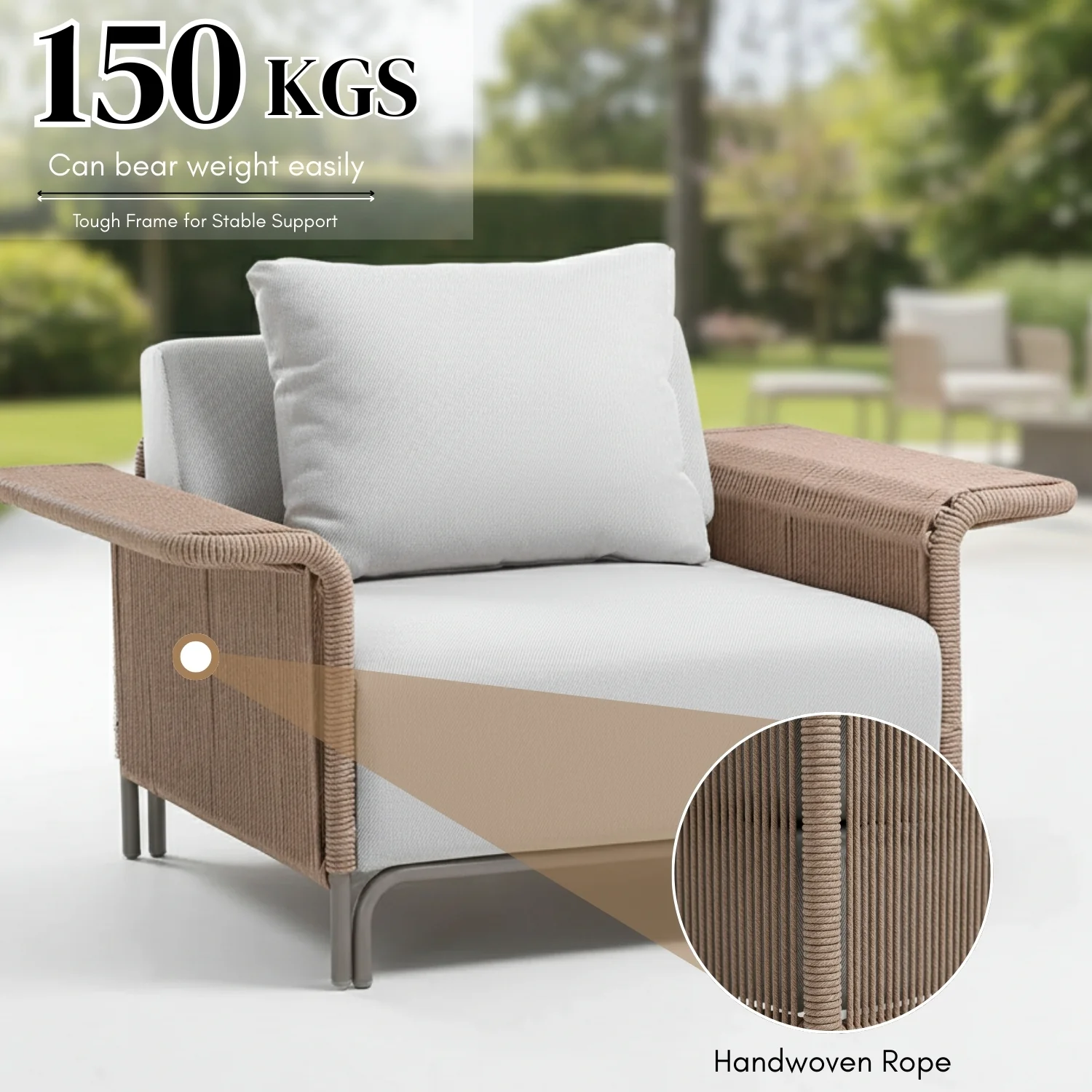 4-Piece Outdoor Rope Patio Conversation Set (Beige & Off-White) - Image 5