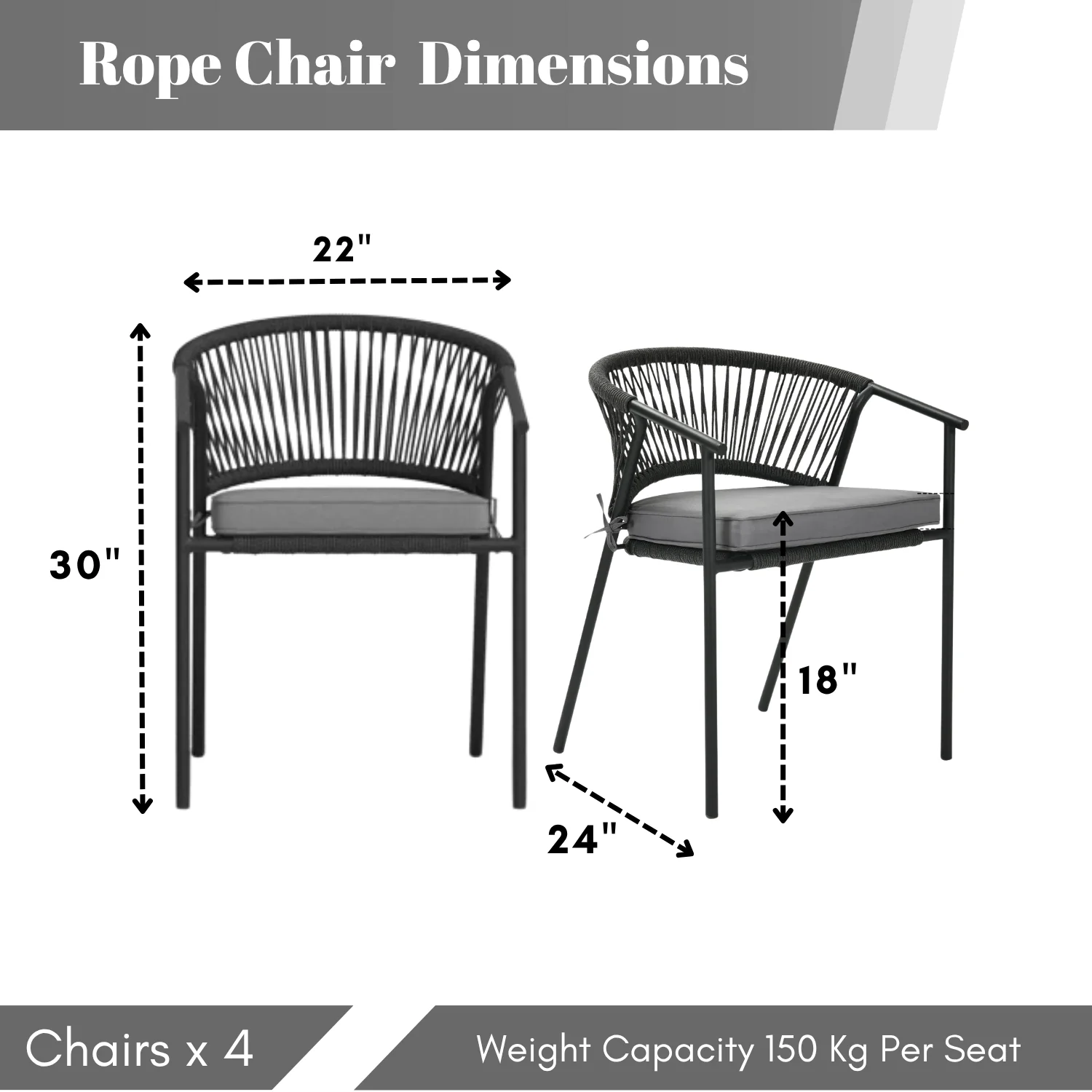 4-Piece Outdoor Rope Patio Dining Chairs - Image 2