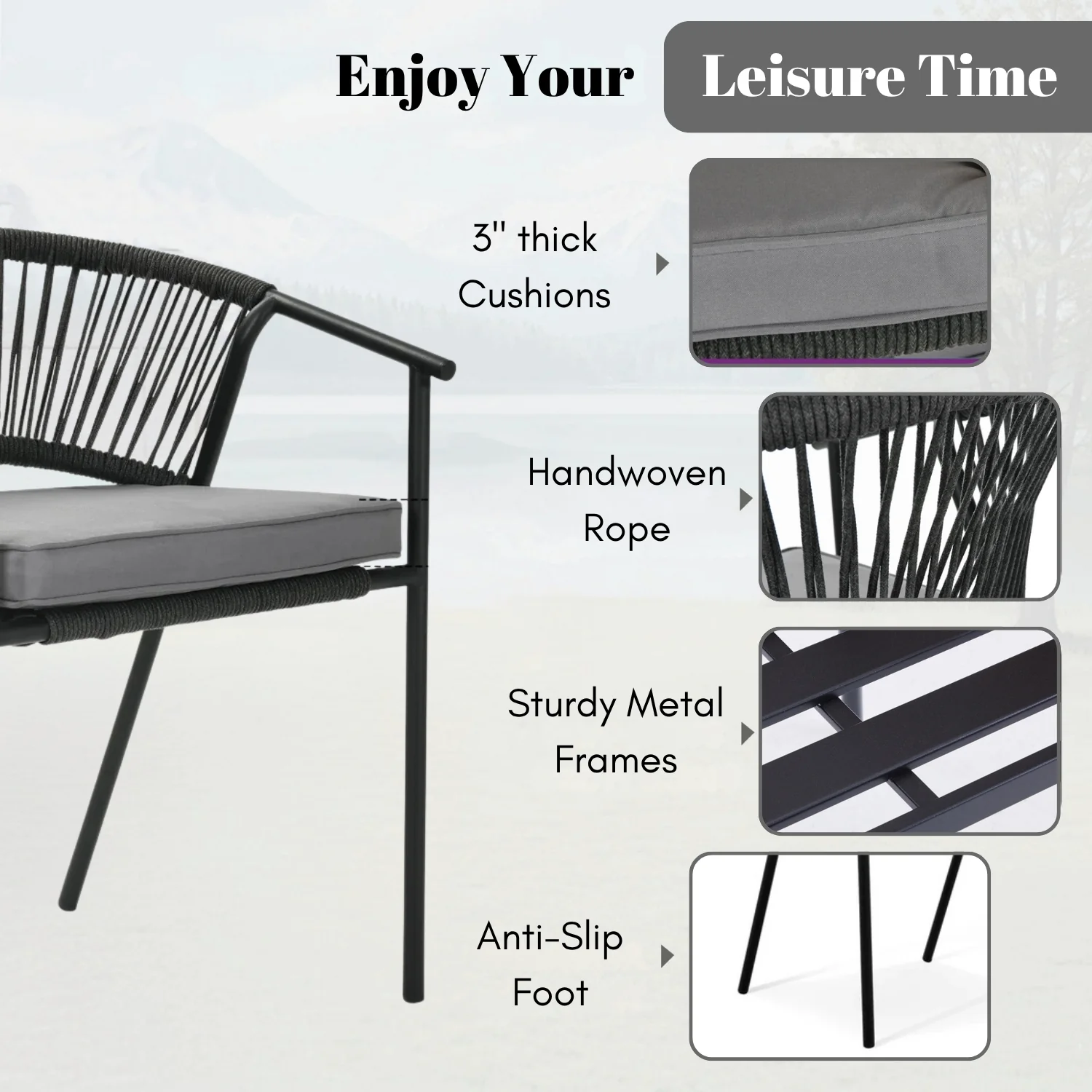 4-Piece Outdoor Rope Patio Dining Chairs - Image 4