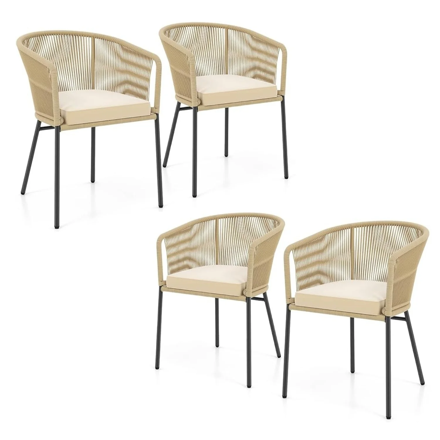 4-Piece Outdoor Rope Patio Dining Chairs - Image 3