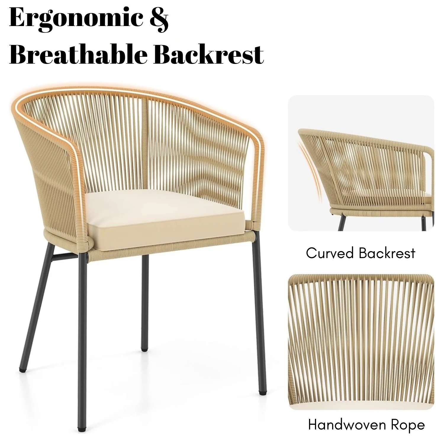 4-Piece Outdoor Rope Patio Dining Chairs - Image 4