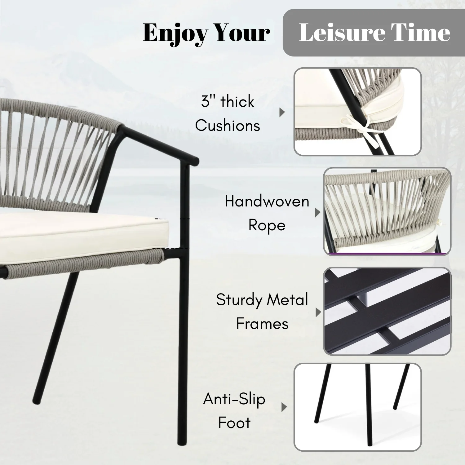 4-Piece Outdoor Rope Patio Dining Chairs - Image 4