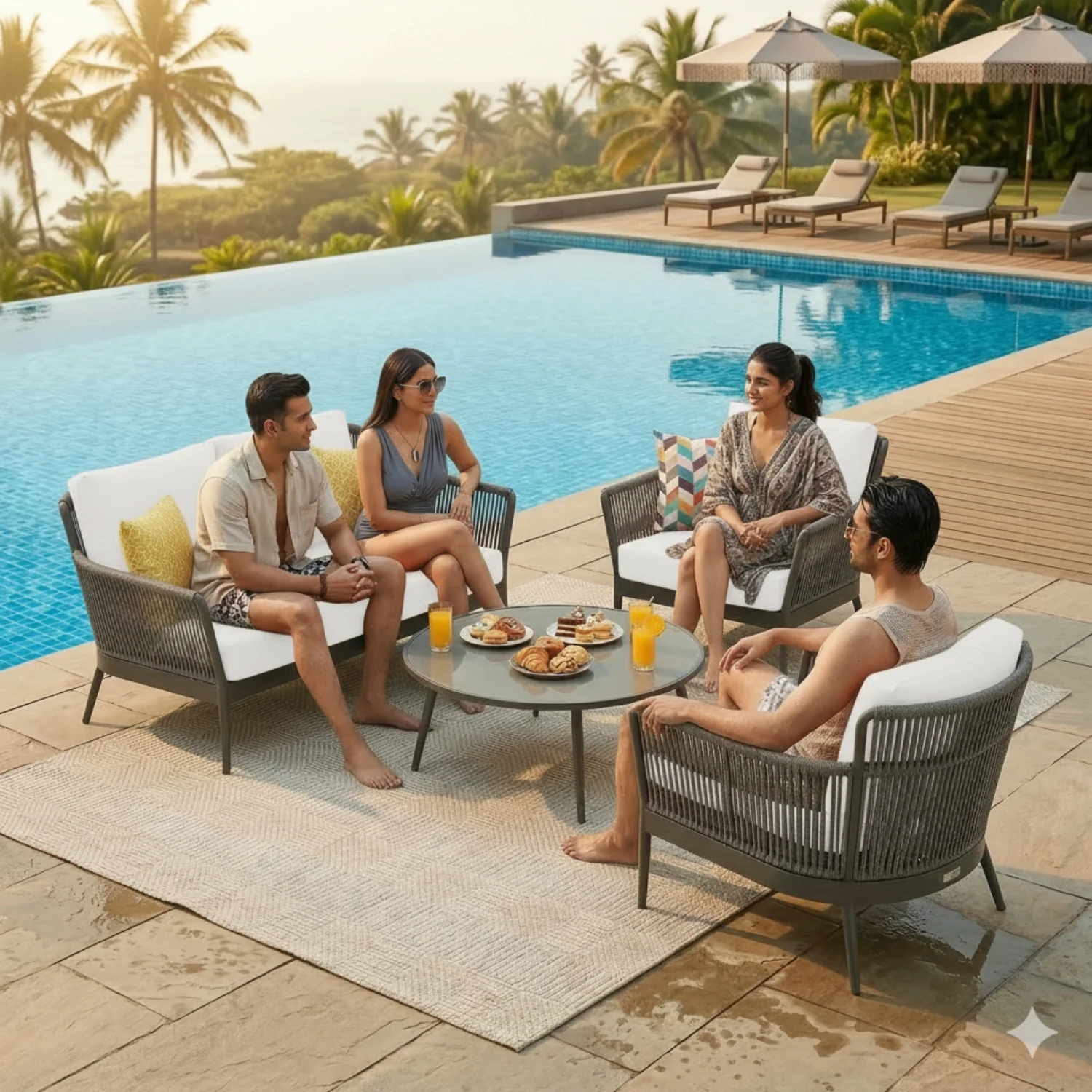 4-Piece Outdoor Rope Patio Furniture Set with Glass Top Table (Grey & Off-White) - Image 13