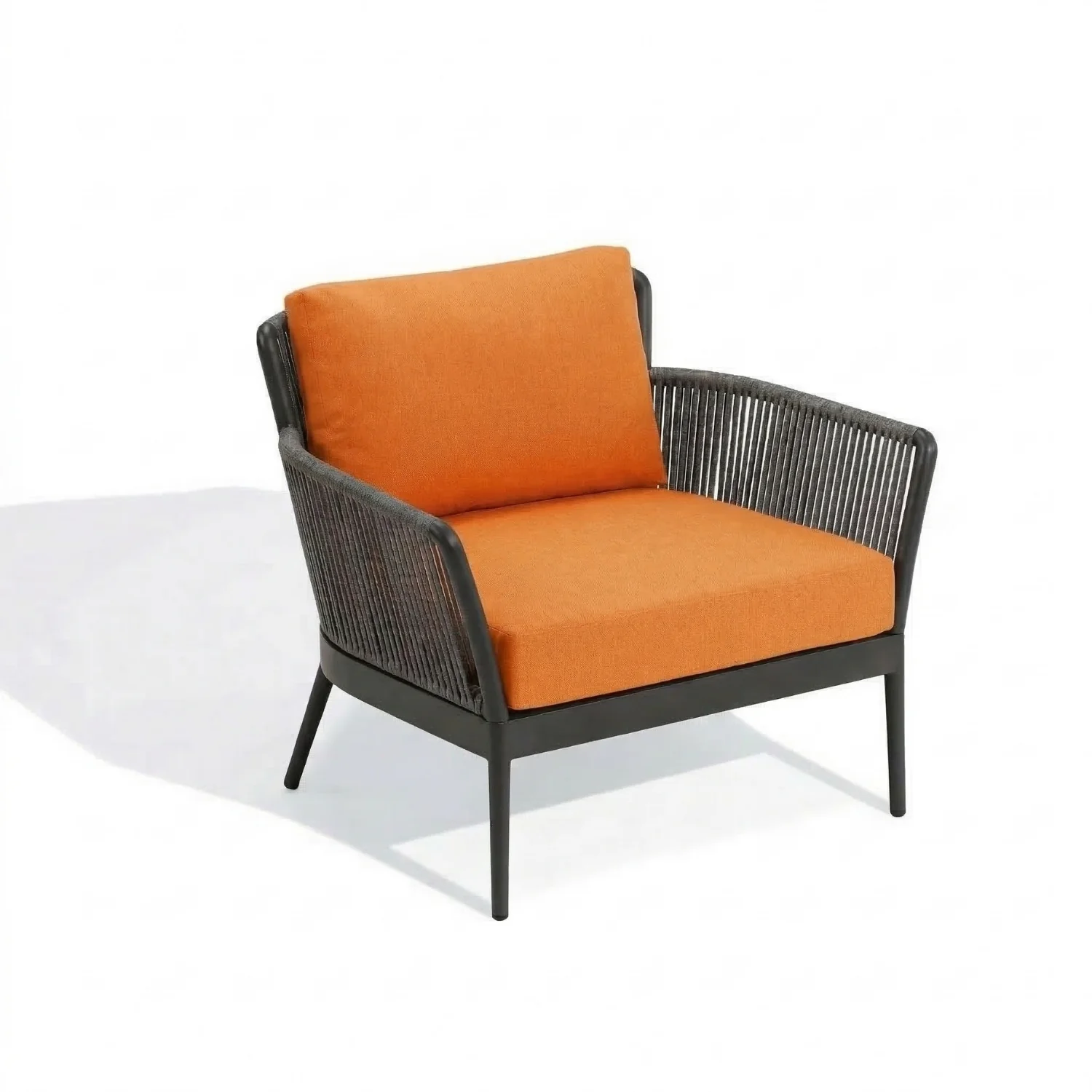 4-Piece Outdoor Rope Patio Furniture Set with Glass Top Table (Grey & Orange) - Image 10