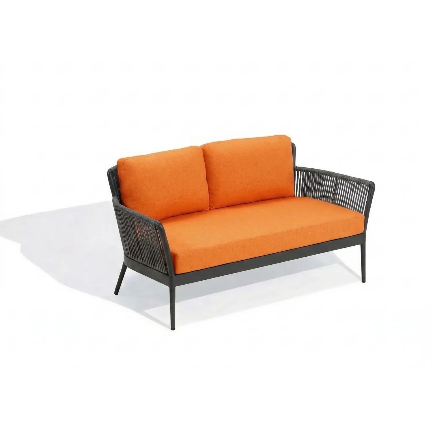 4-Piece Outdoor Rope Patio Furniture Set with Glass Top Table (Grey & Orange) - Image 9