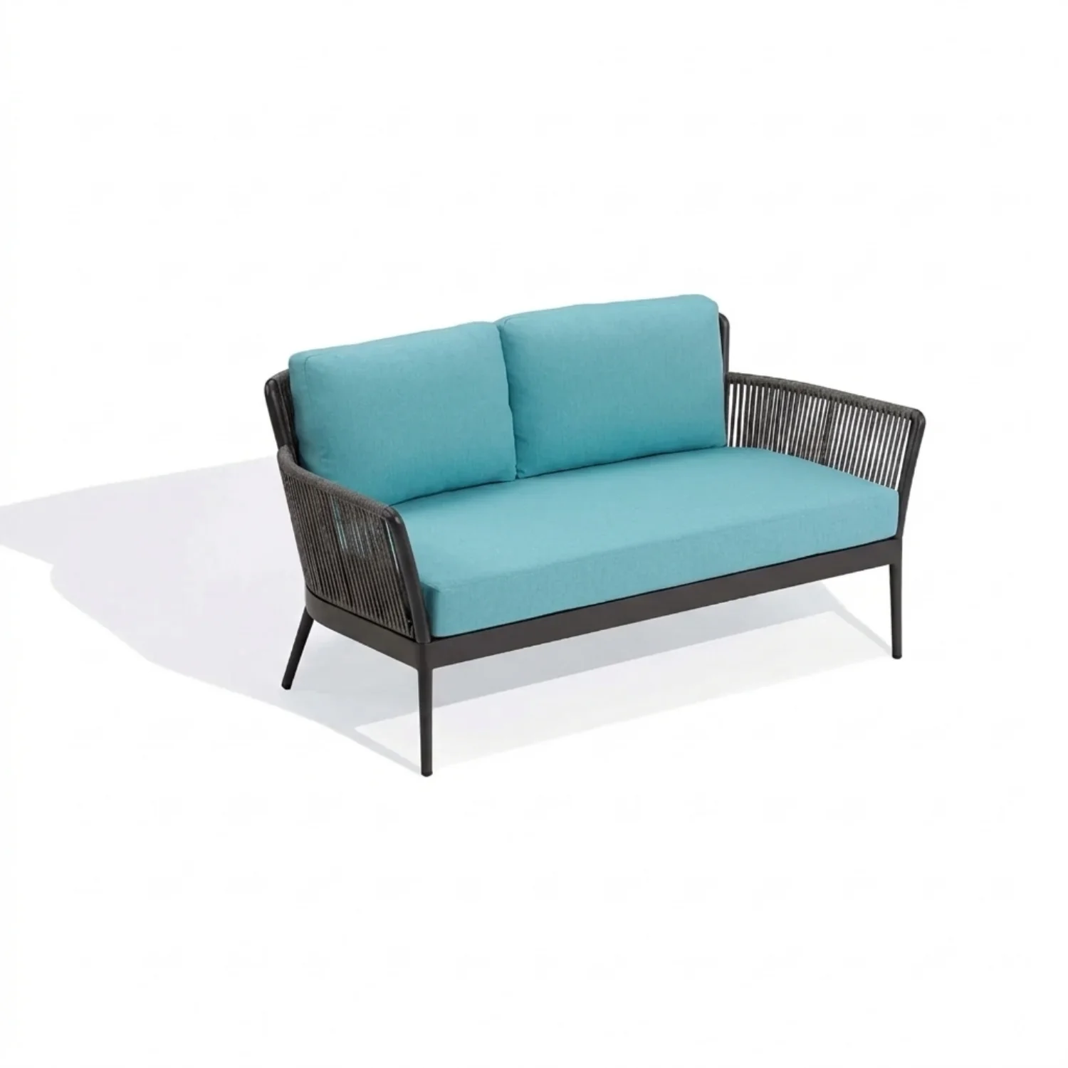 4-Piece Outdoor Rope Patio Furniture Set with Glass Top Table (Grey & Sky-Blue) - Image 9
