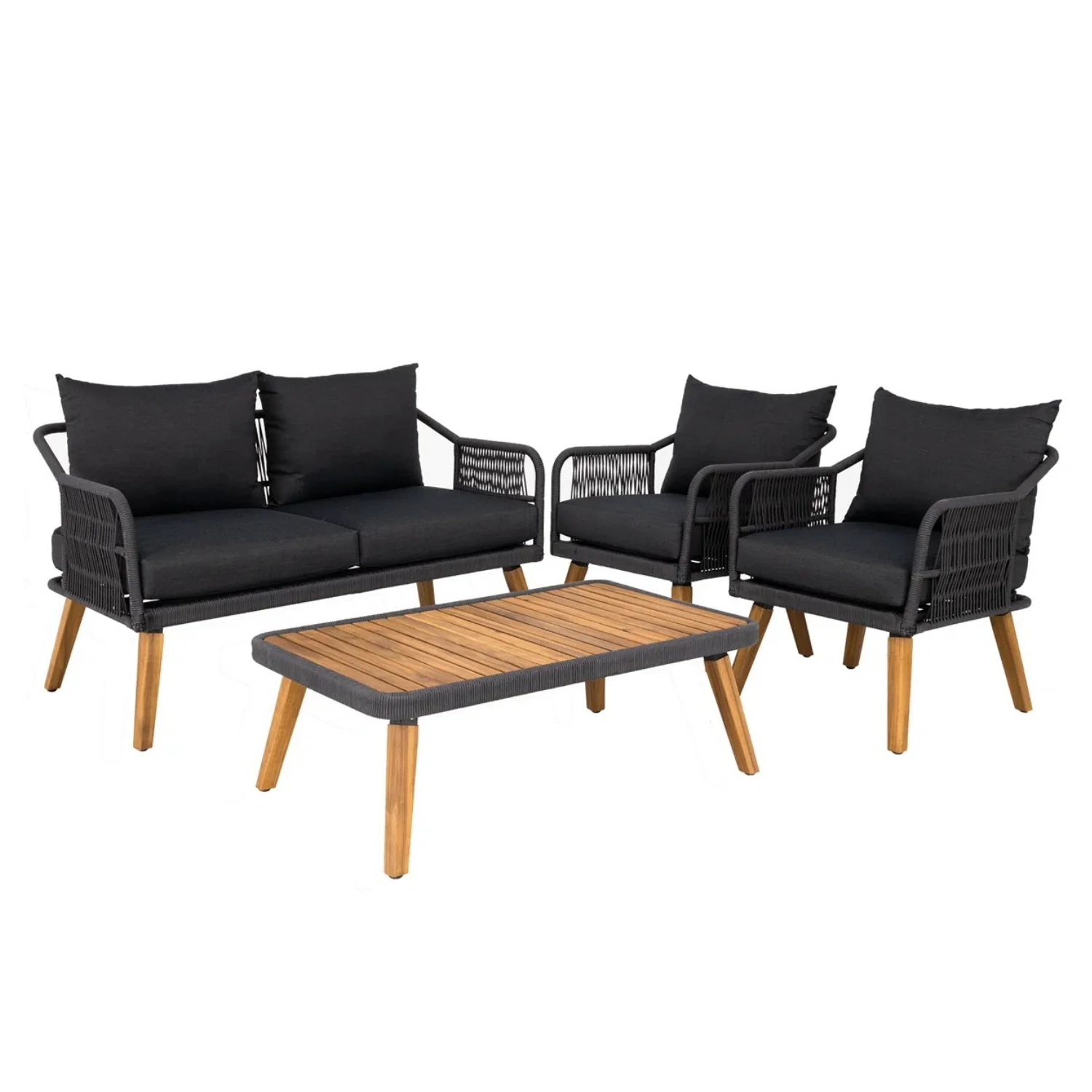 4-Piece Outdoor Rope Patio Furniture Set with Wood-Top Table - Image 4