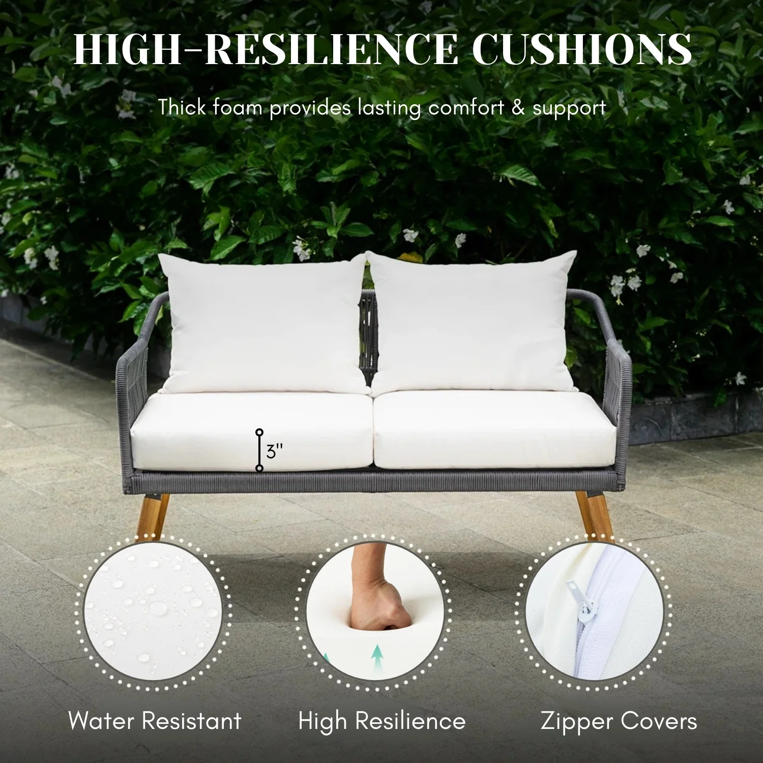 4-Piece Outdoor Rope Patio Furniture Set with Wood-Top Table - Image 6