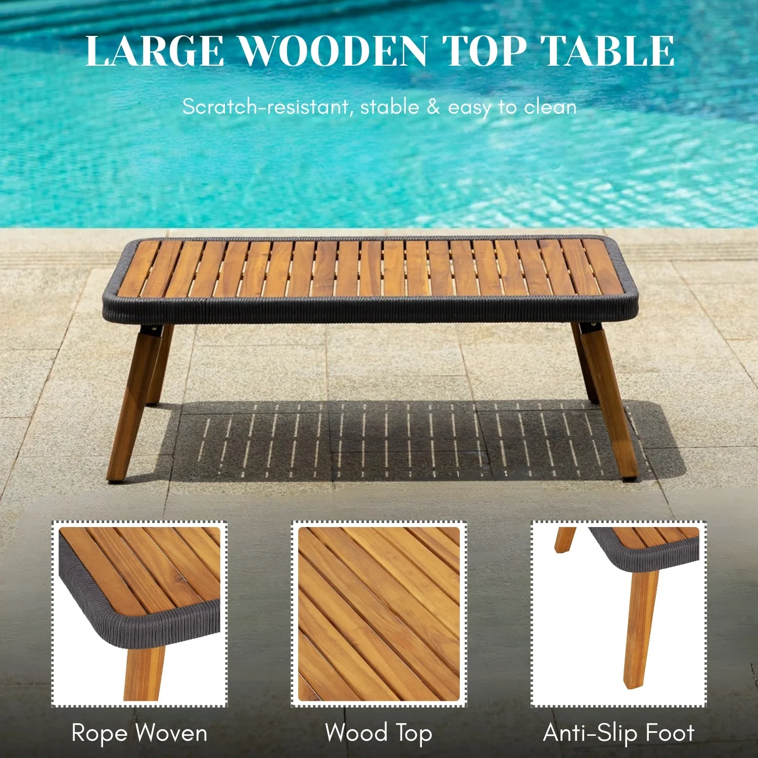 4-Piece Outdoor Rope Patio Furniture Set with Wood-Top Table - Image 7