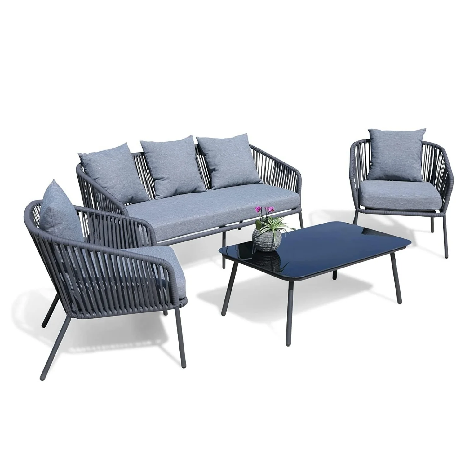 4-Piece Outdoor Rope Patio Sofa Set (Grey) - Image 4