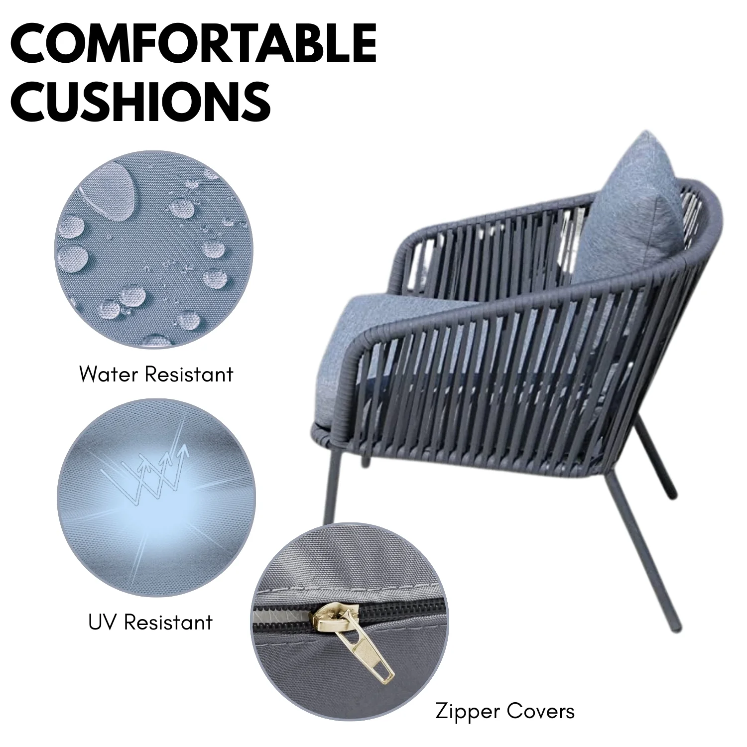 4-Piece Outdoor Rope Patio Sofa Set (Grey) - Image 6