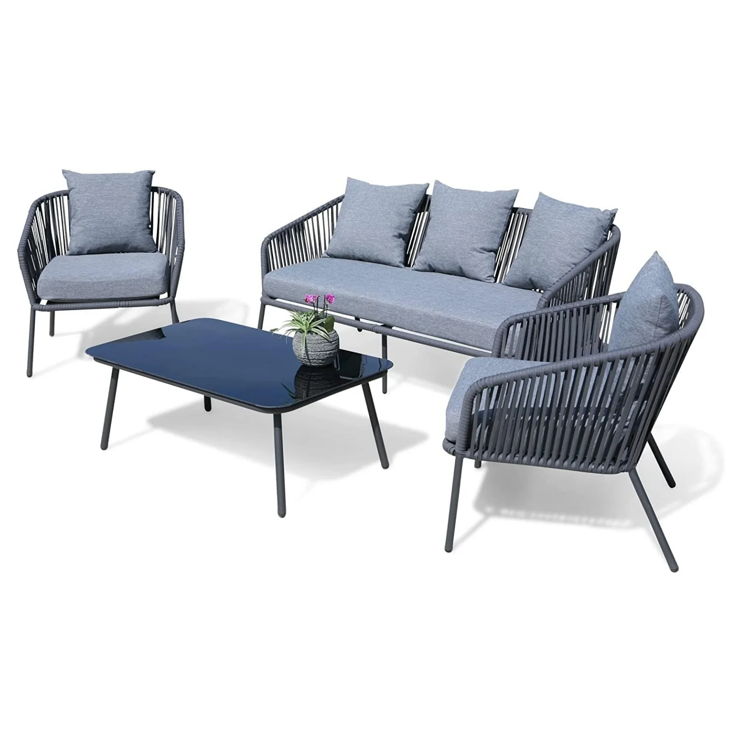 4-Piece Outdoor Rope Patio Sofa Set (Grey) - Image 9