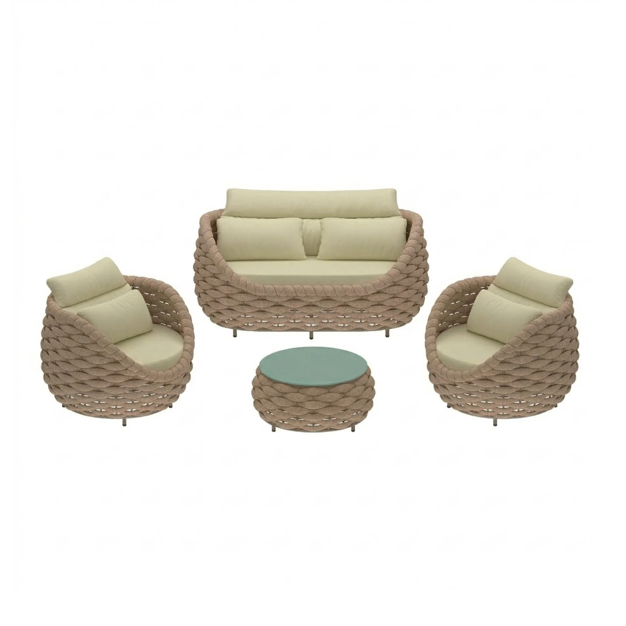 4 Piece Outdoor Rope Sofa Set (Beige & Cream) - Image 11