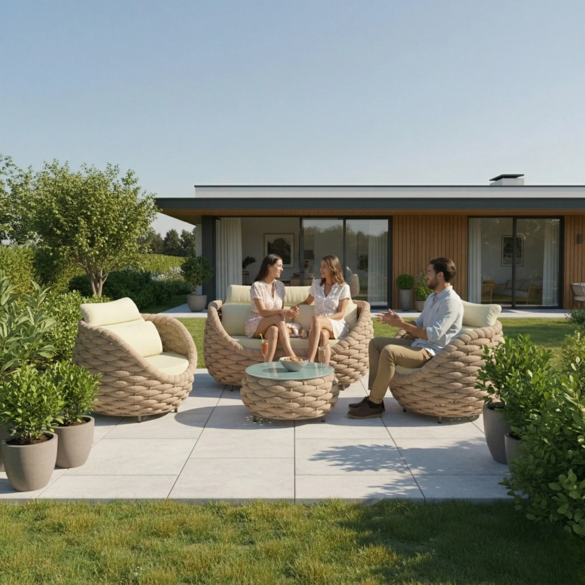 4 Piece Outdoor Rope Sofa Set (Beige & Cream) - Image 12