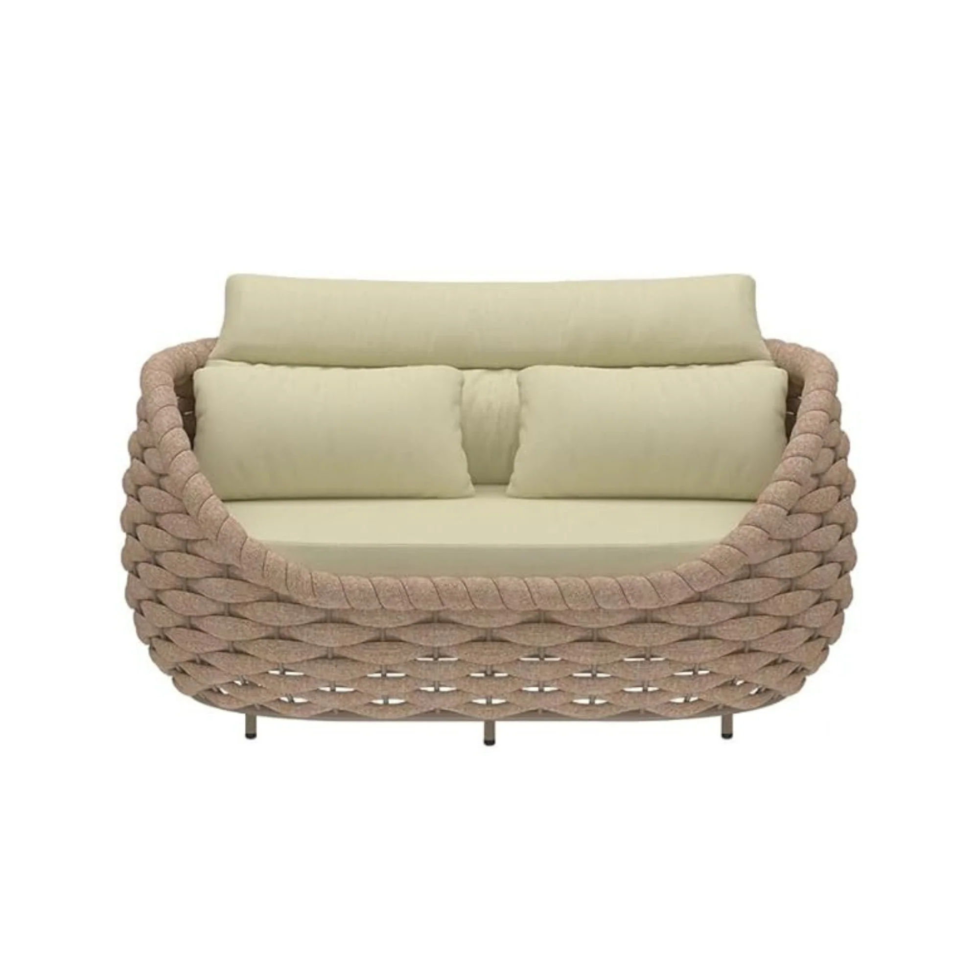 4 Piece Outdoor Rope Sofa Set (Beige & Cream) - Image 8