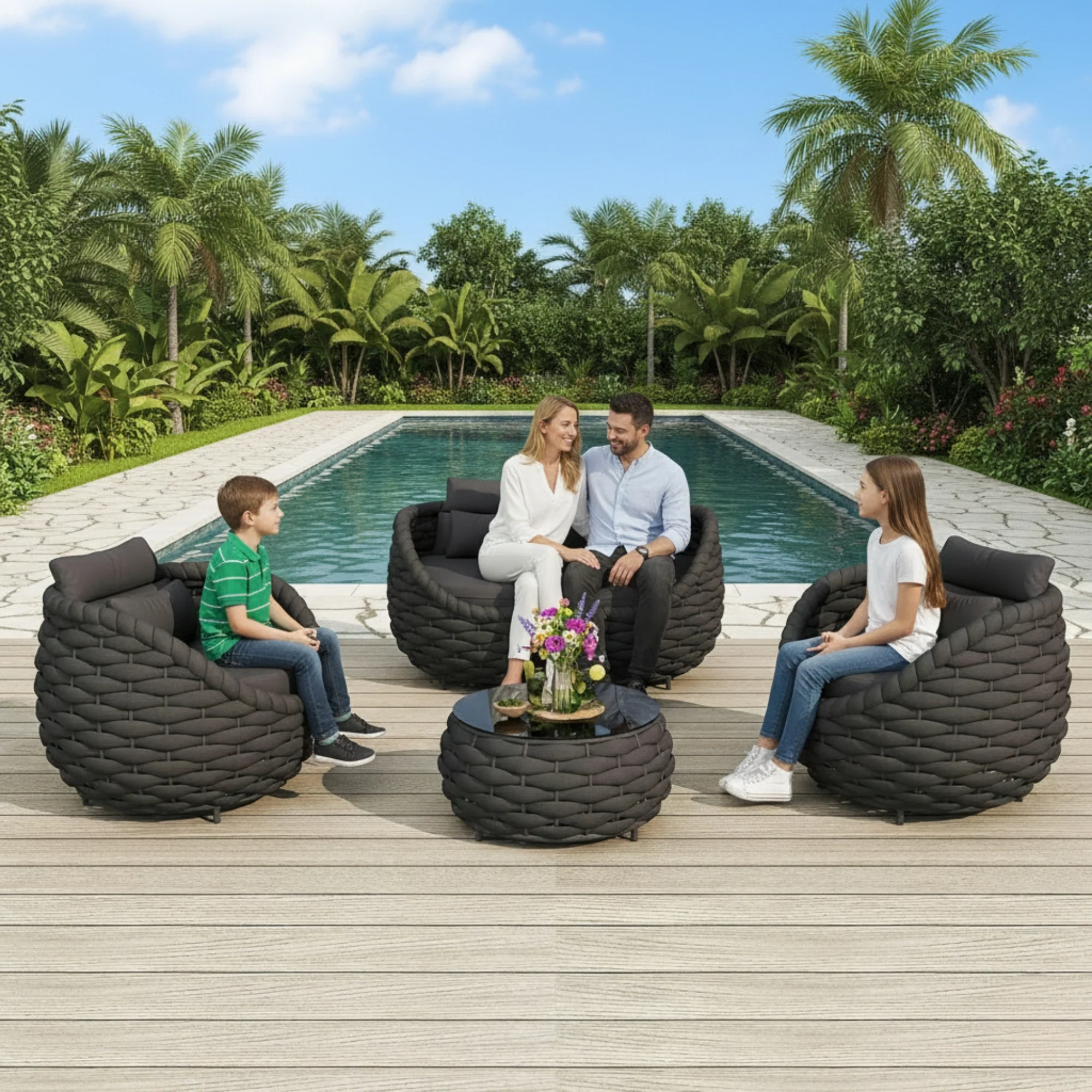 4 Piece Outdoor Rope Sofa Set (Black) - Image 10