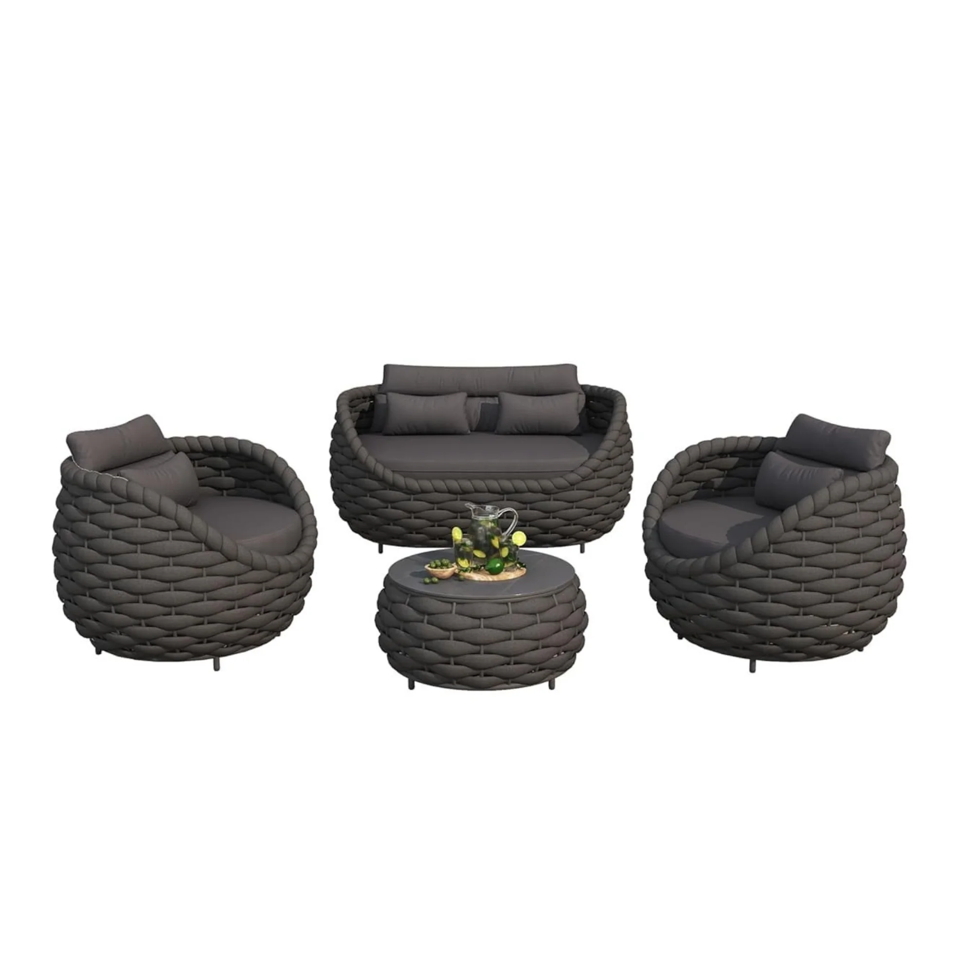 4 Piece Outdoor Rope Sofa Set (Black) - Image 13