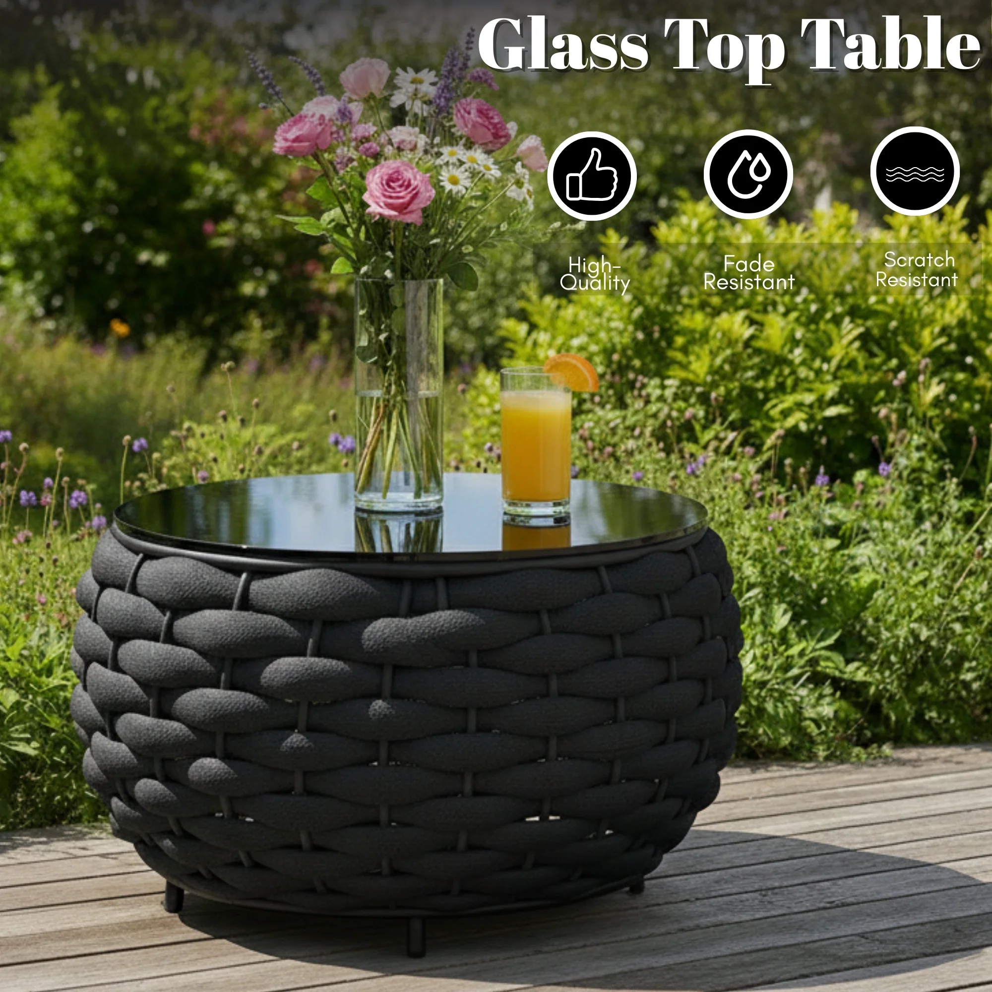 4 Piece Outdoor Rope Sofa Set (Black) - Image 6