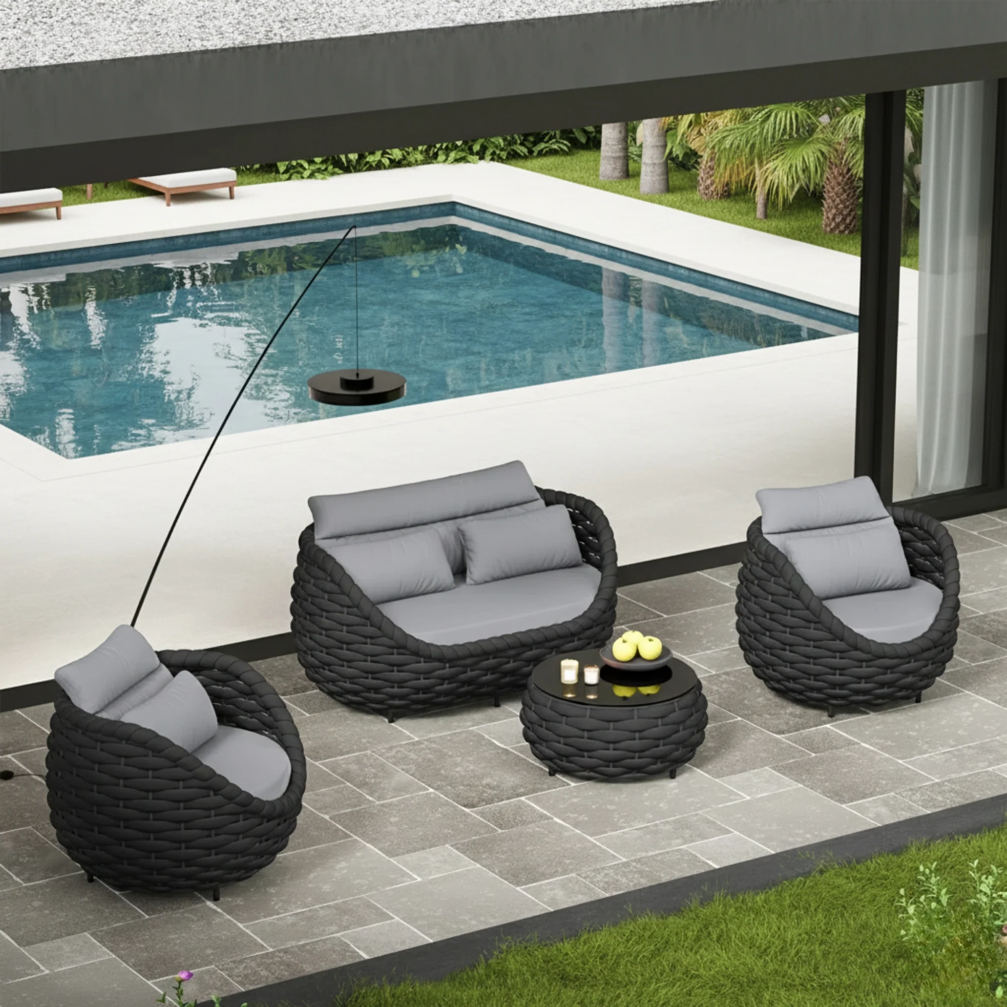 4 Piece Outdoor Rope Sofa Set (Grey & Dark Grey) - Image 10