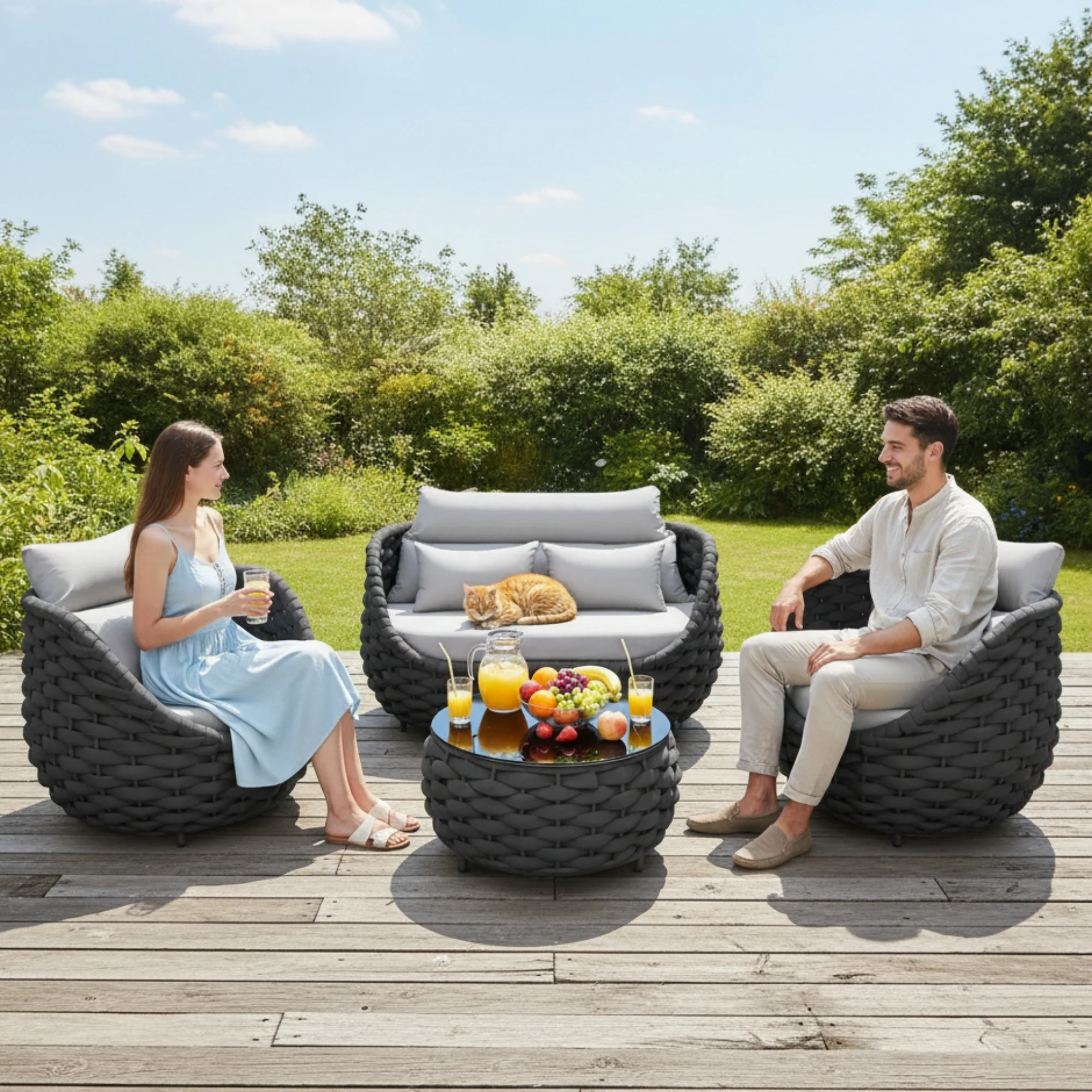 4 Piece Outdoor Rope Sofa Set (Grey & Dark Grey) - Image 12