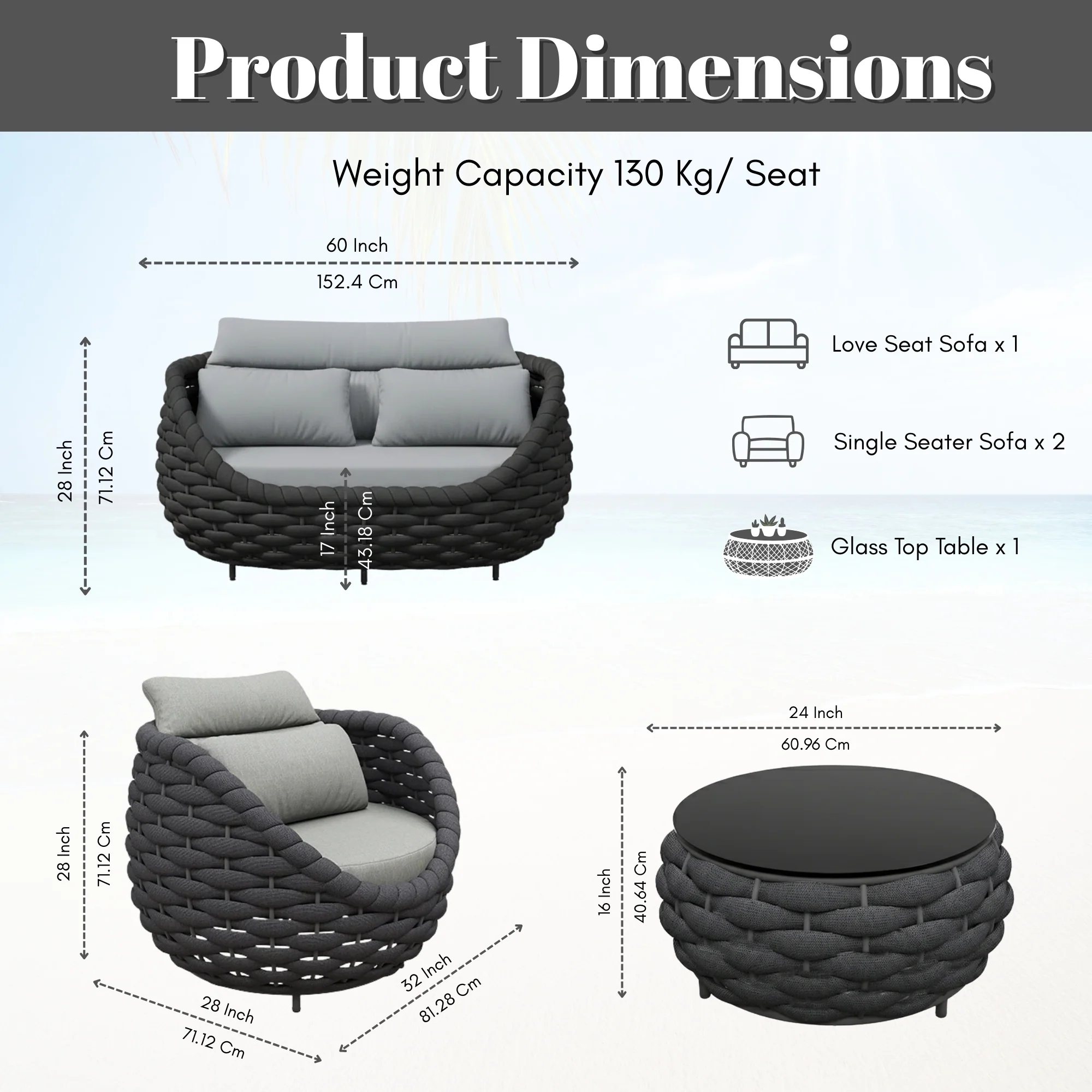 4 Piece Outdoor Rope Sofa Set (Grey & Dark Grey) - Image 2