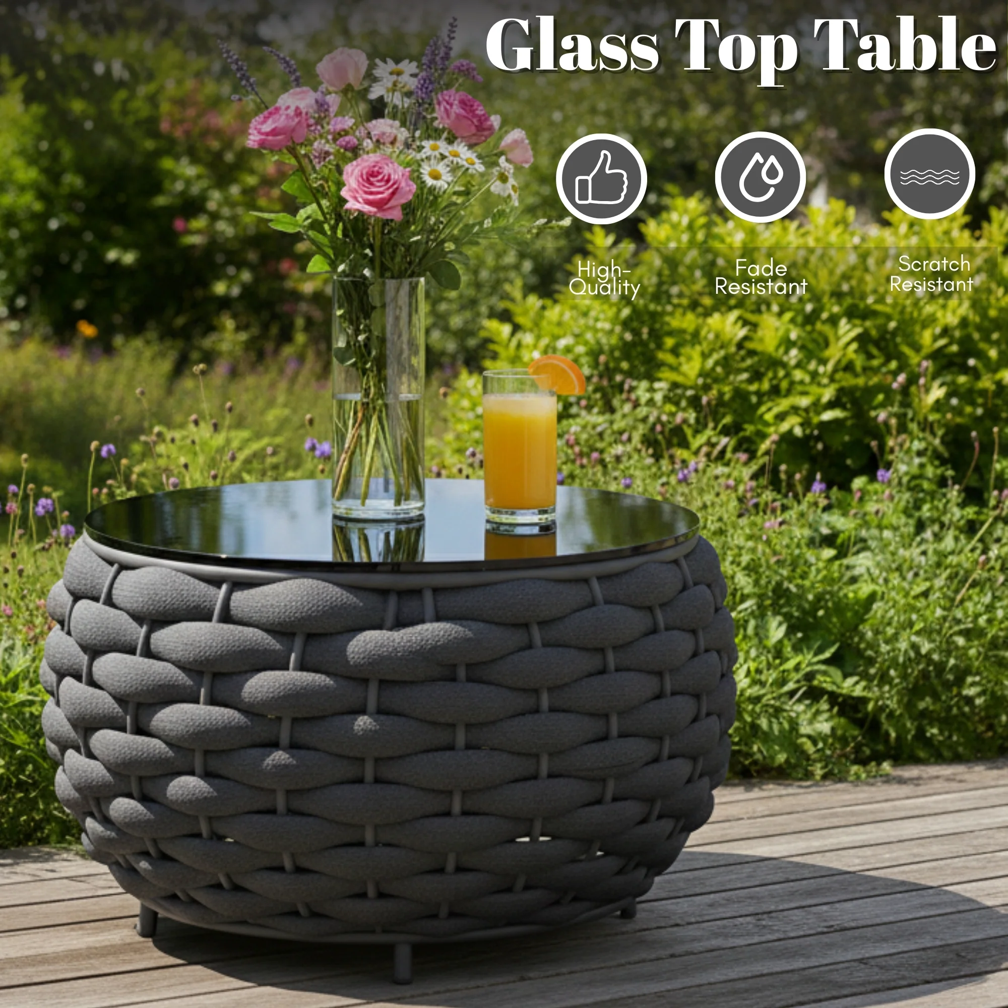 4 Piece Outdoor Rope Sofa Set (Grey & Dark Grey) - Image 6