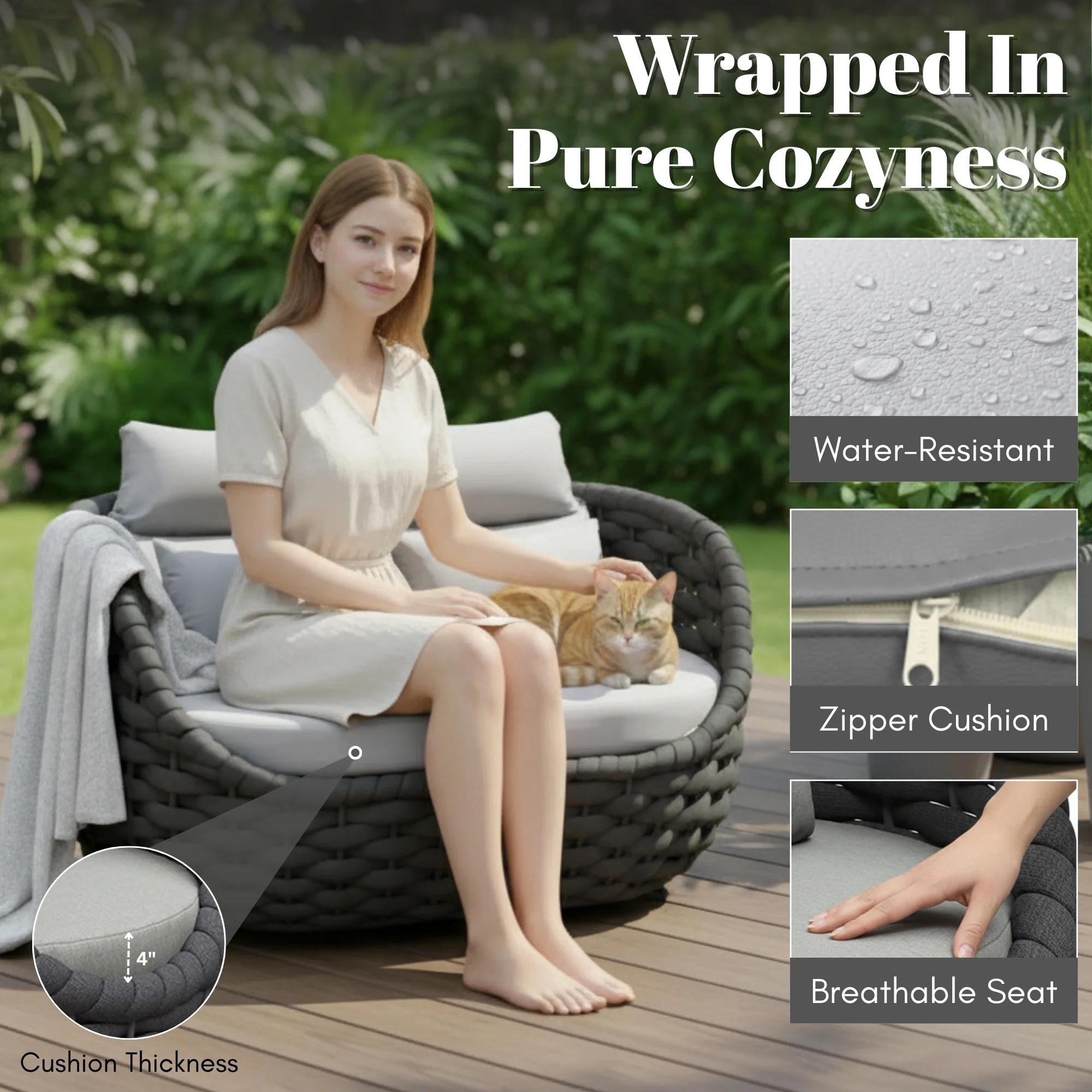 4 Piece Outdoor Rope Sofa Set (Grey & Dark Grey) - Image 7