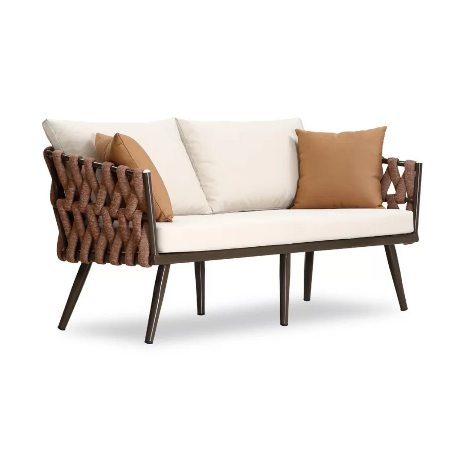 4-Piece Outdoor Rope Sofa Set With Glass Top Table (Brown & Off-White) - Image 8