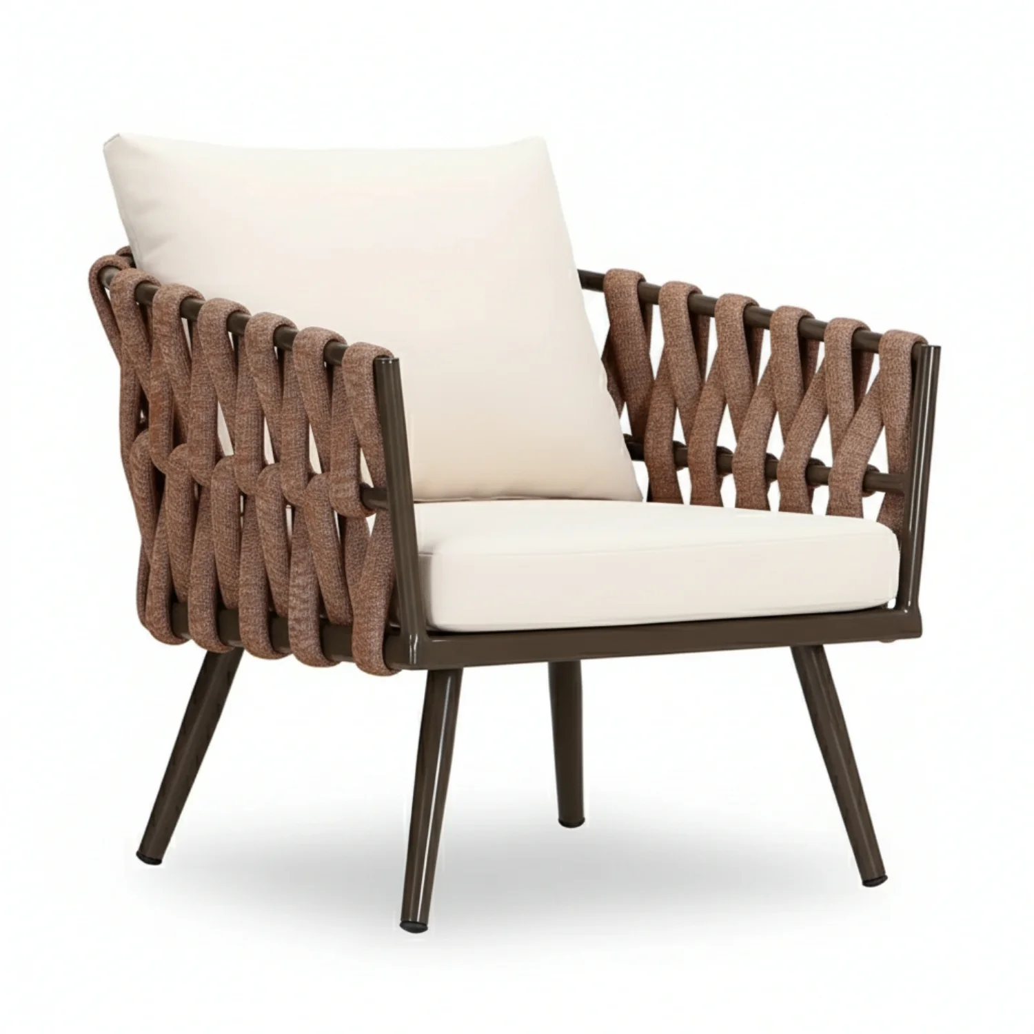 4-Piece Outdoor Rope Sofa Set With Glass Top Table (Brown & Off-White) - Image 9