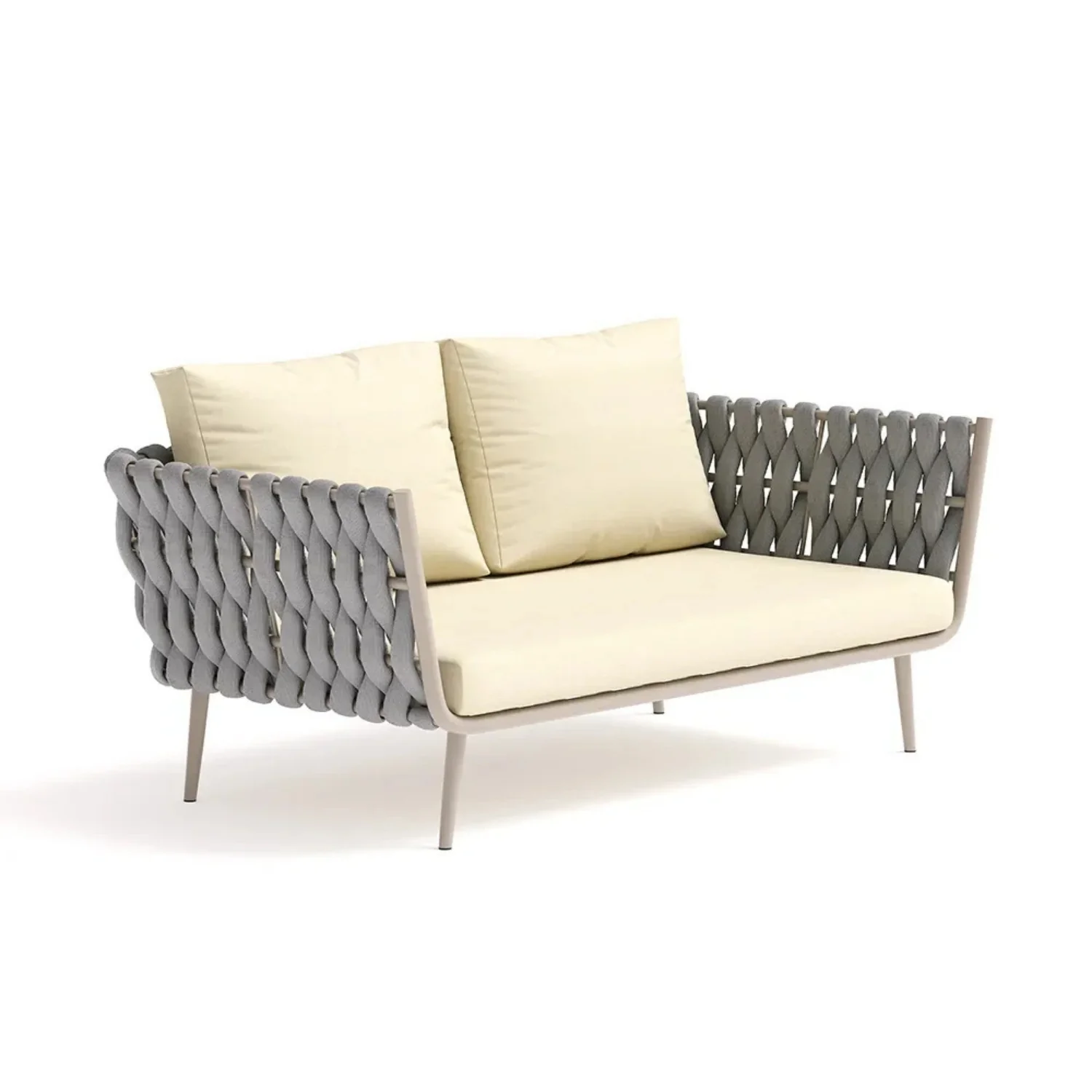 4-Piece Outdoor Rope Sofa Set With Glass Top Table (Grey & Cream) - Image 8