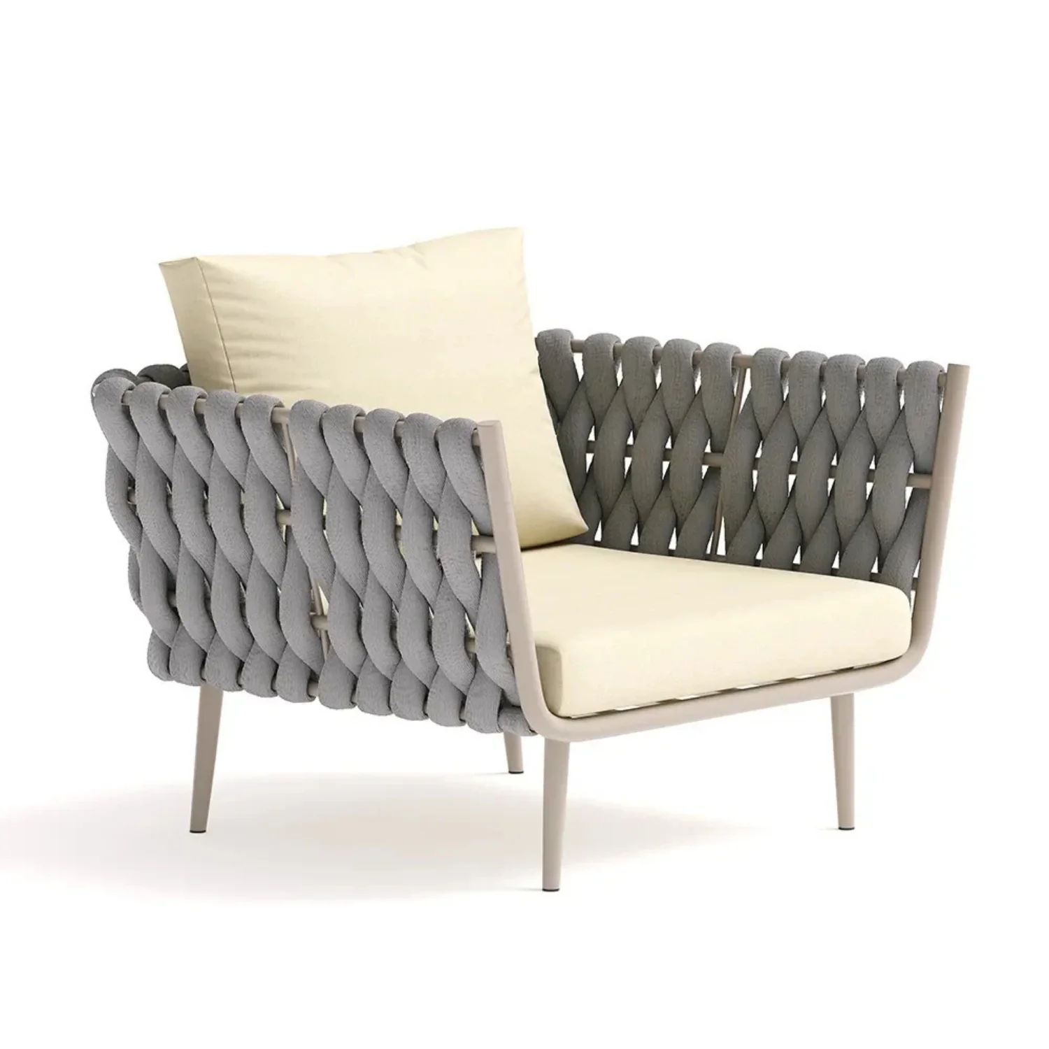 4-Piece Outdoor Rope Sofa Set With Glass Top Table (Grey & Cream) - Image 9