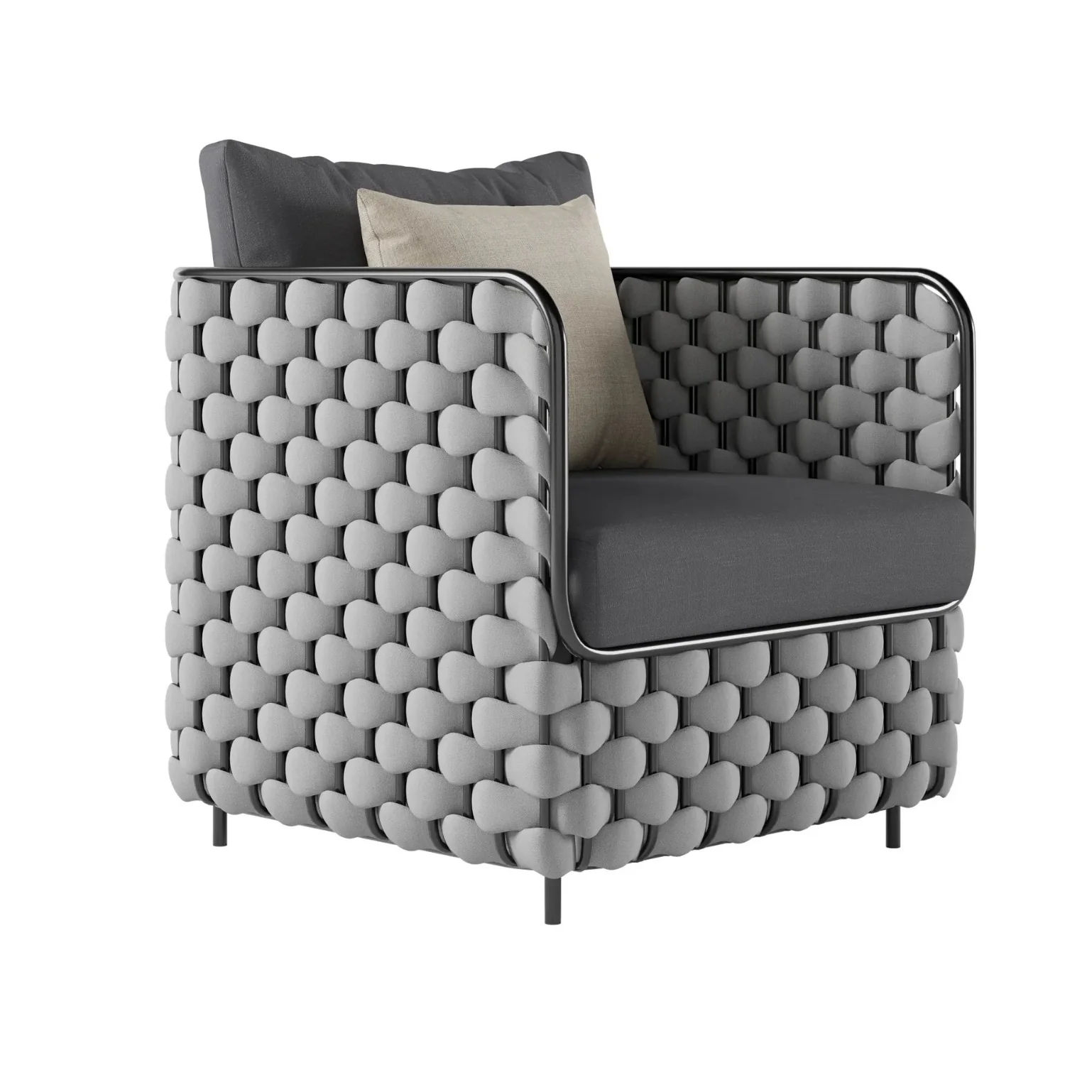 4 Piece Outdoor Rope Sofa Set with Glass Top Coffee Table (Light Grey & Dark Grey) - Image 10
