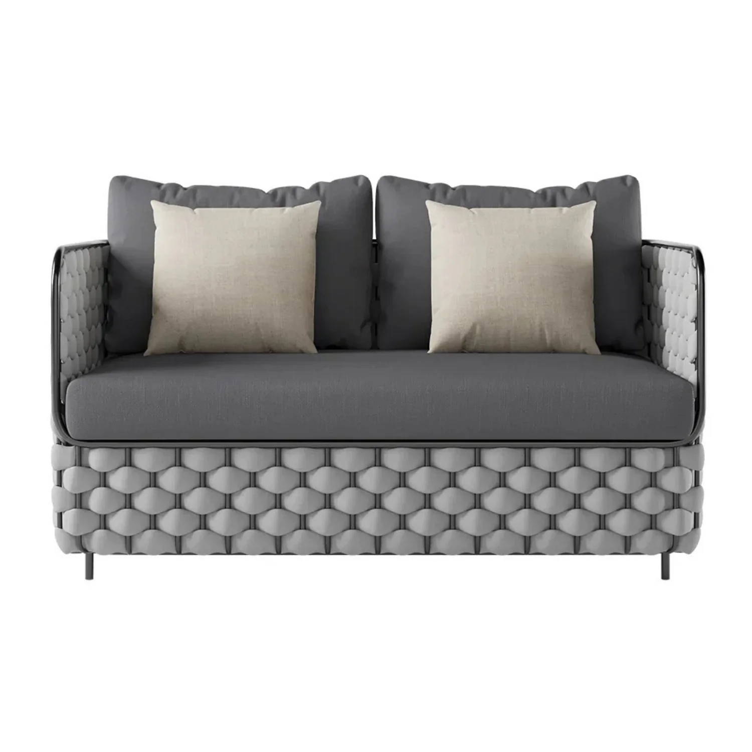4 Piece Outdoor Rope Sofa Set with Glass Top Coffee Table (Light Grey & Dark Grey) - Image 12