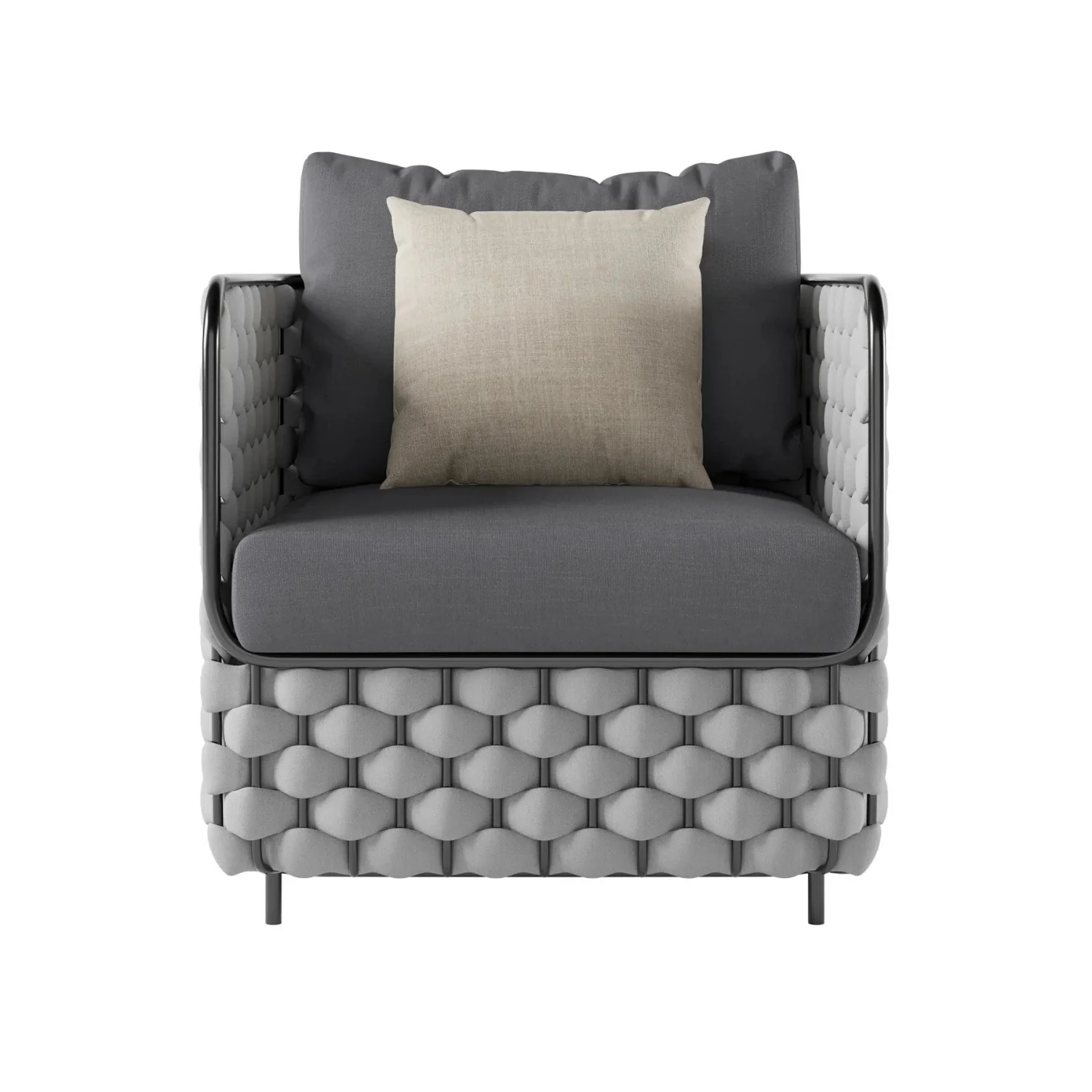 4 Piece Outdoor Rope Sofa Set with Glass Top Coffee Table (Light Grey & Dark Grey) - Image 13