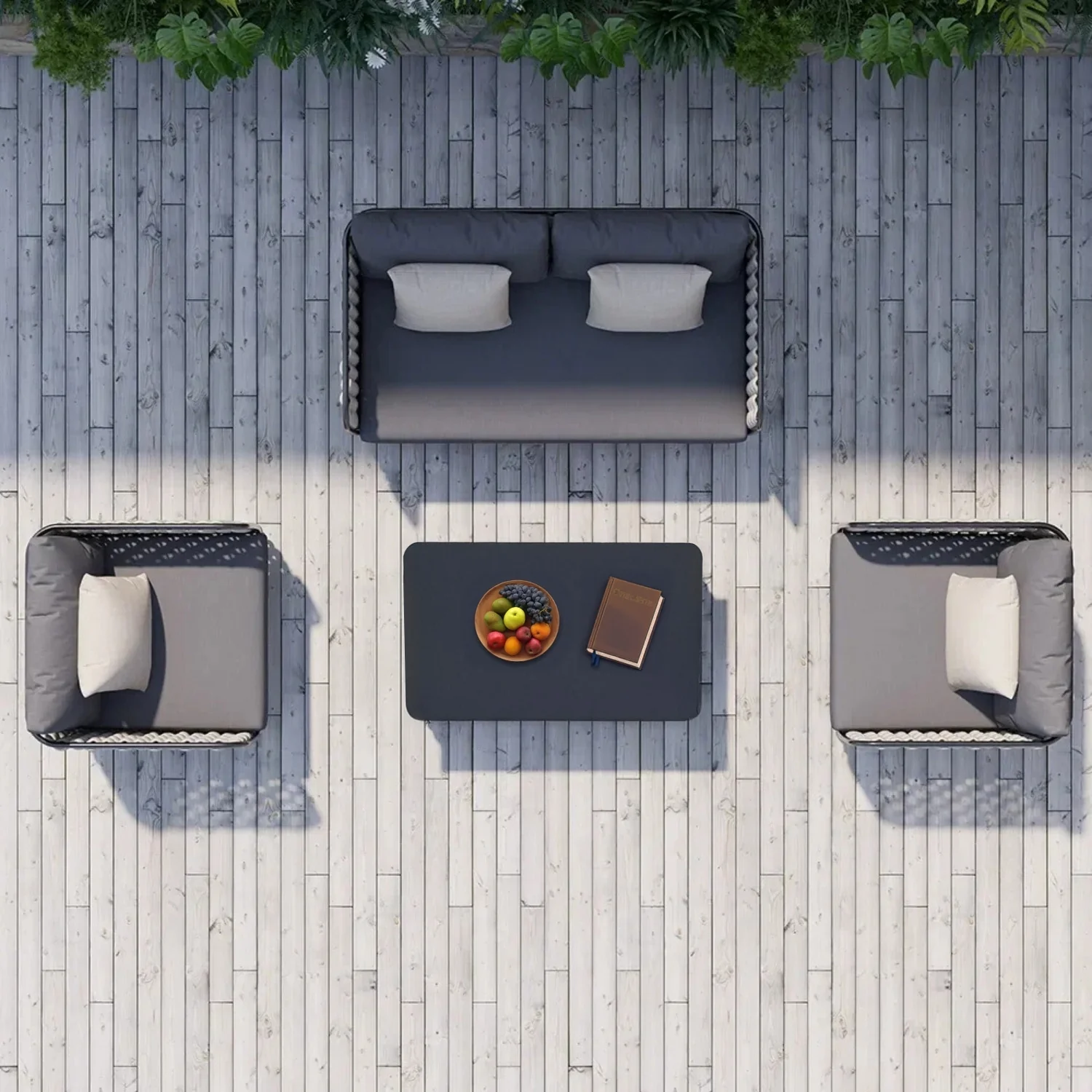4 Piece Outdoor Rope Sofa Set with Glass Top Coffee Table (Light Grey & Dark Grey) - Image 14
