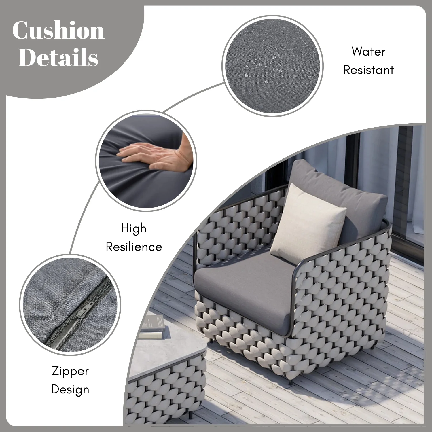 4 Piece Outdoor Rope Sofa Set with Glass Top Coffee Table (Light Grey & Dark Grey) - Image 7