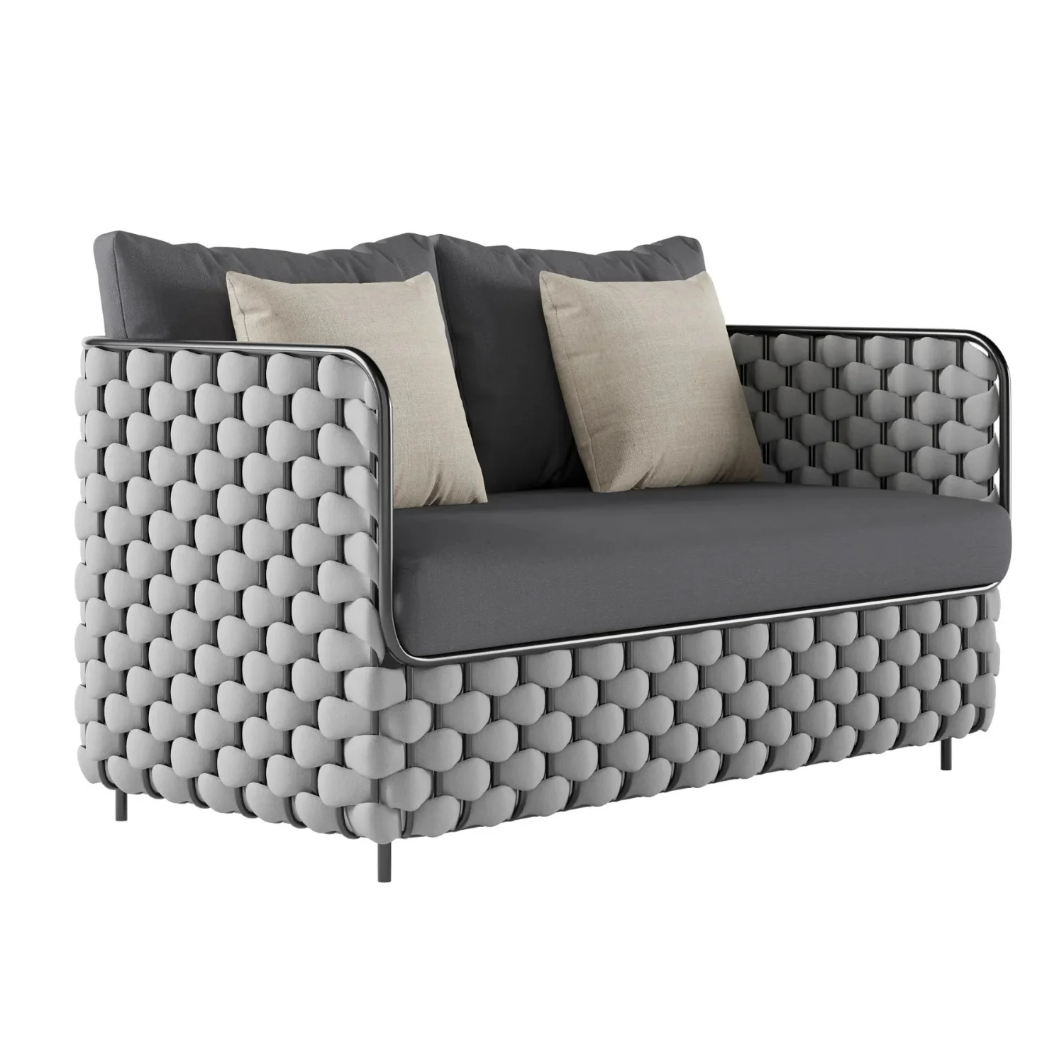 4 Piece Outdoor Rope Sofa Set with Glass Top Coffee Table (Light Grey & Dark Grey) - Image 9