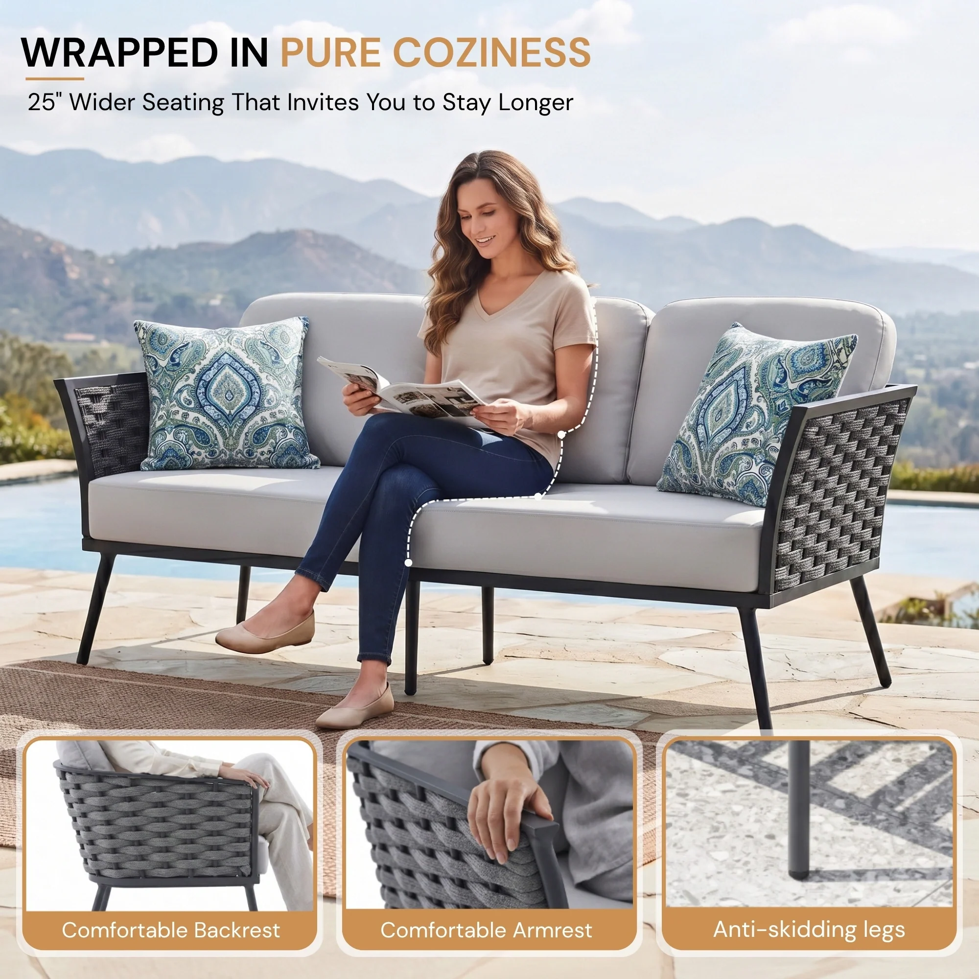 4 Piece Outdoor Rope Sofa Set with Wooden Top Table - Image 5