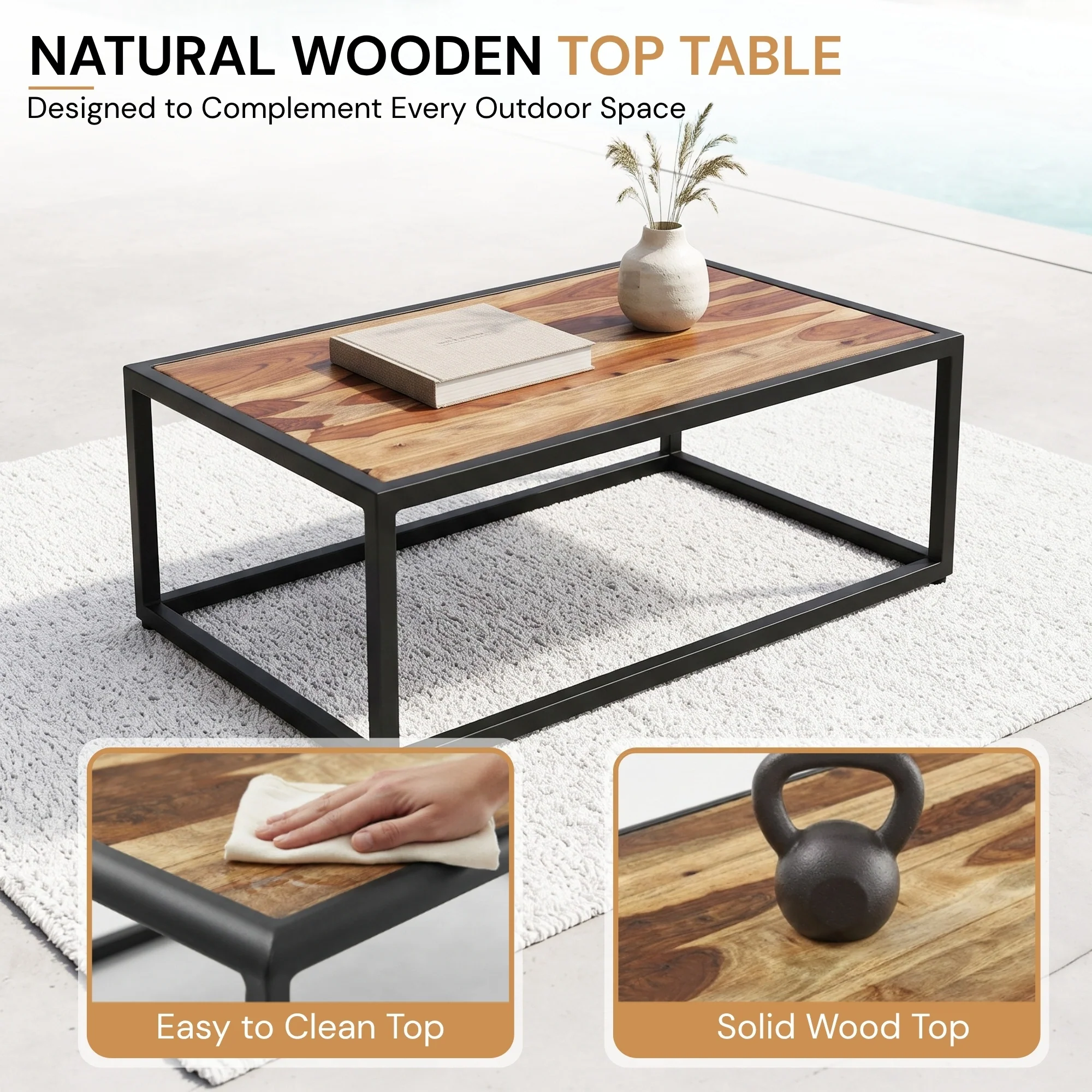 4 Piece Outdoor Rope Sofa Set with Wooden Top Table - Image 6