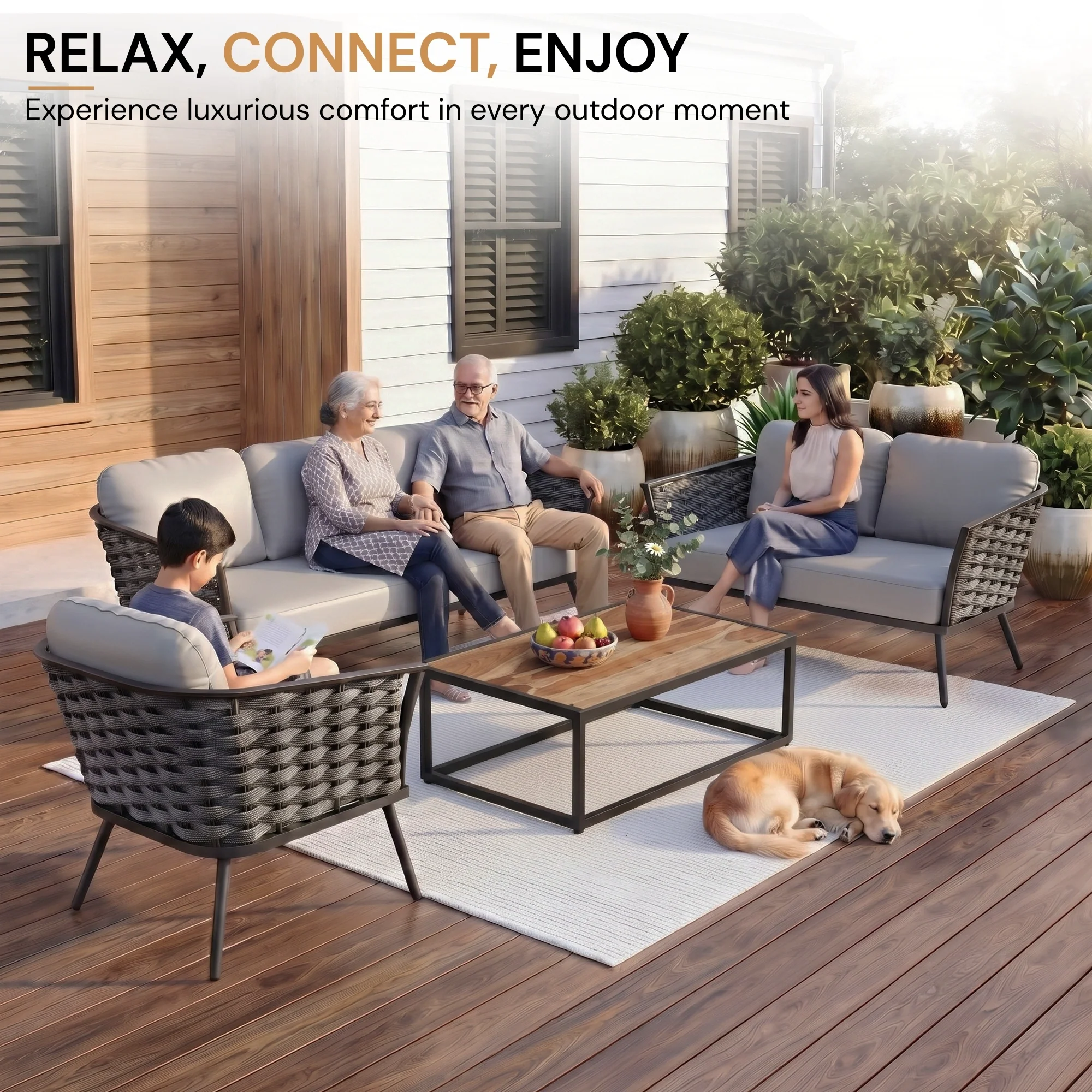 4 Piece Outdoor Rope Sofa Set with Wooden Top Table - Image 7
