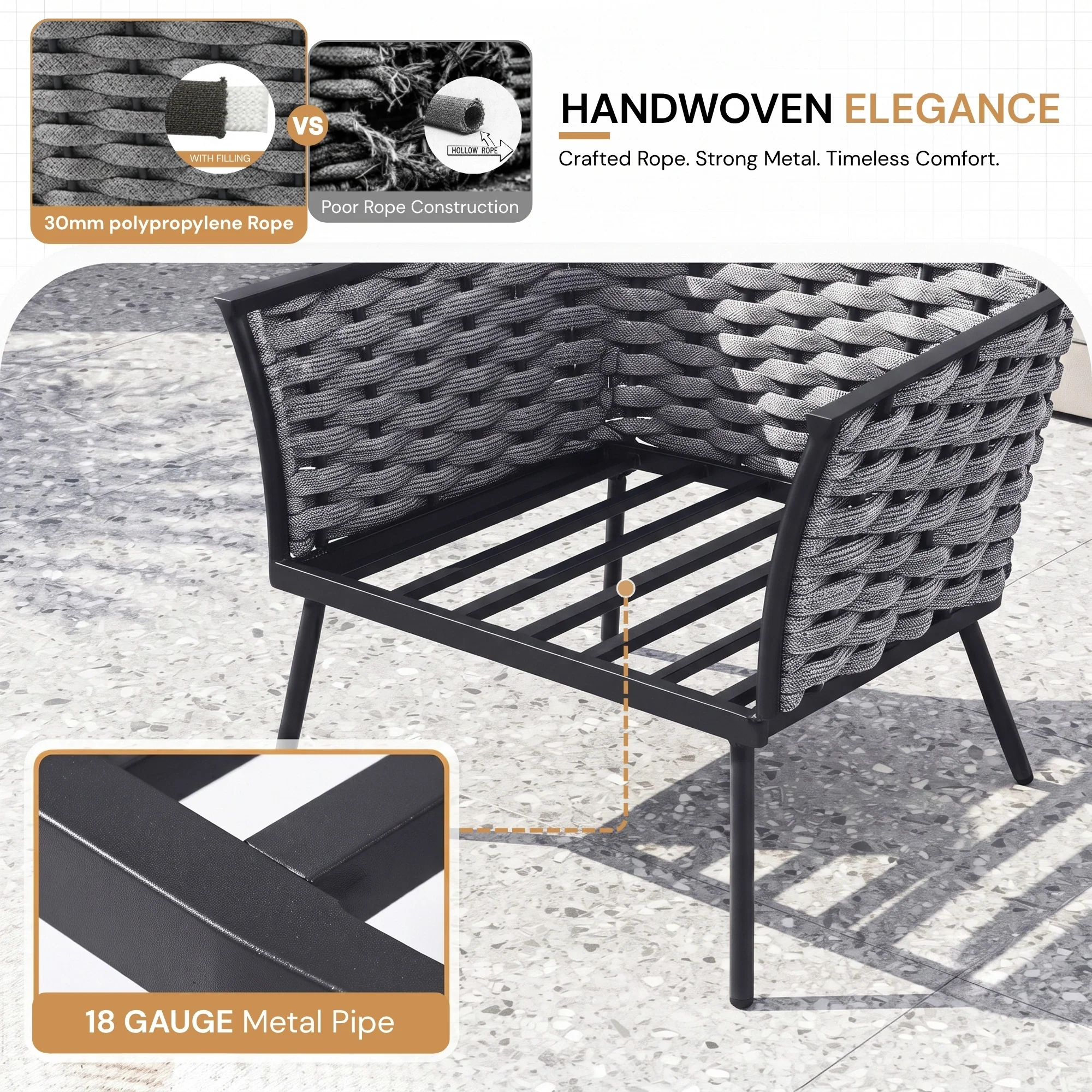 4 Piece Outdoor Rope Sofa Set with Wooden Top Table - Image 3