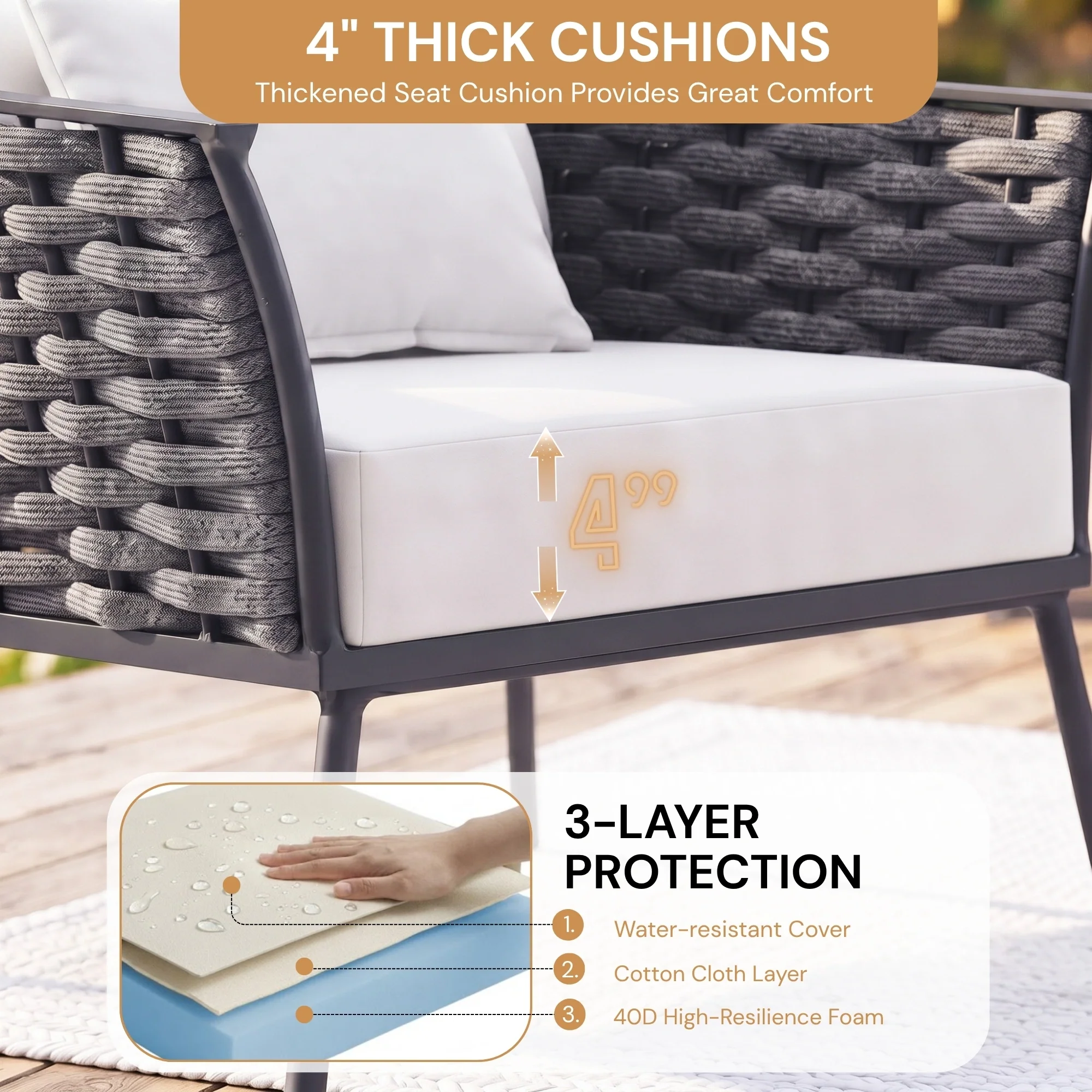 4 Piece Outdoor Rope Sofa Set with Wooden Top Table - Image 4